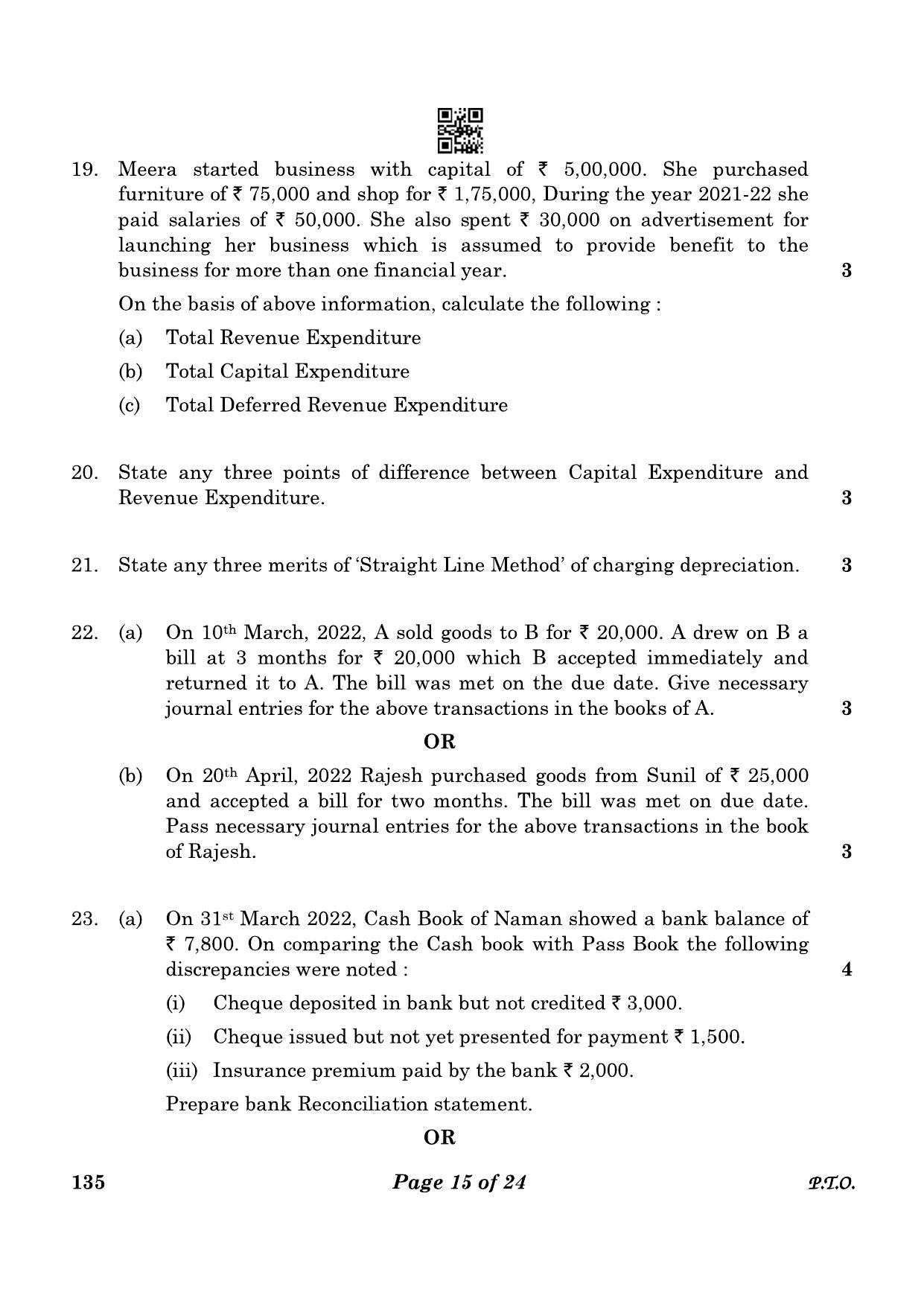 CBSE Class 10 135 Elements Of Book-keeping And Accountancy 2023 Question Paper - Page 15