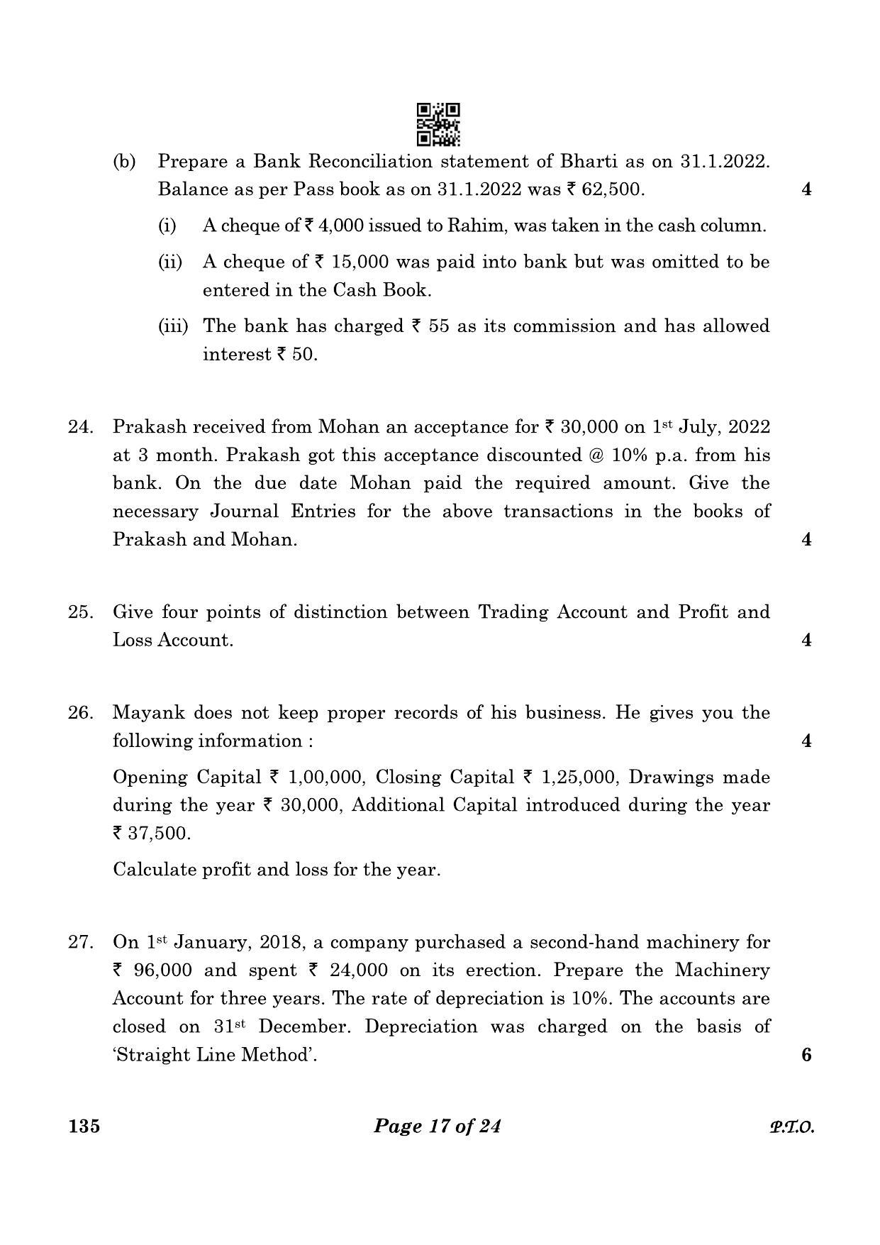 CBSE Class 10 135 Elements Of Book-keeping And Accountancy 2023 Question Paper - Page 17
