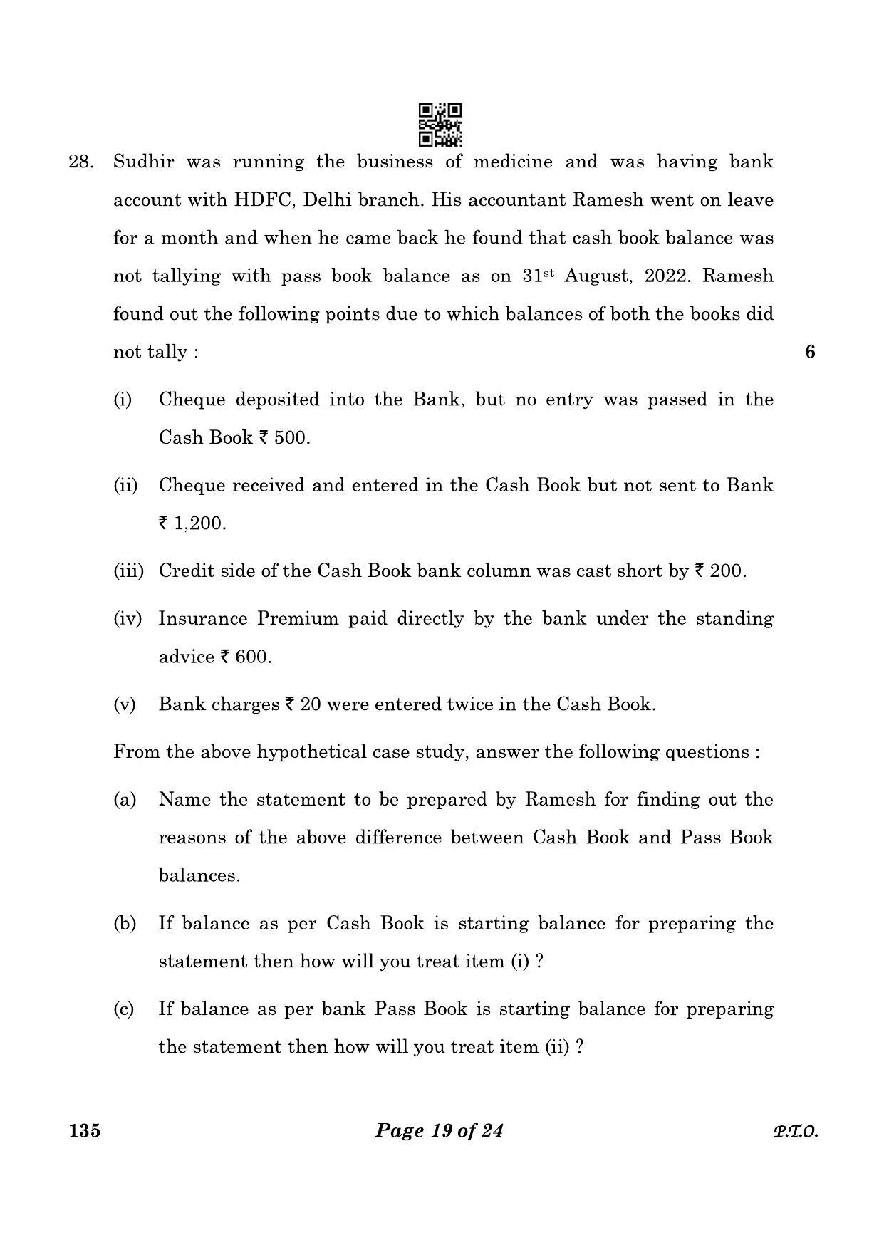 CBSE Class 10 135 Elements Of Book-keeping And Accountancy 2023 Question Paper - Page 19