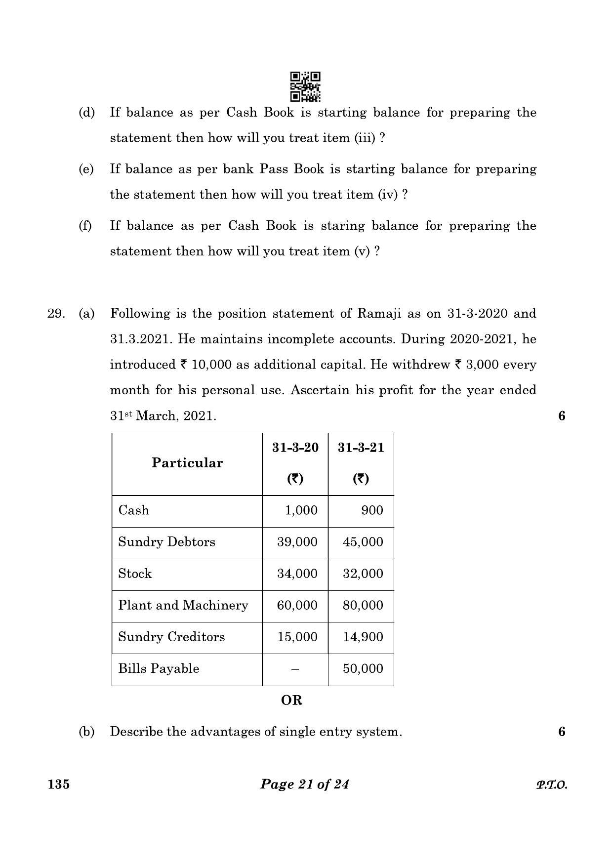 CBSE Class 10 135 Elements Of Book-keeping And Accountancy 2023 Question Paper - Page 21