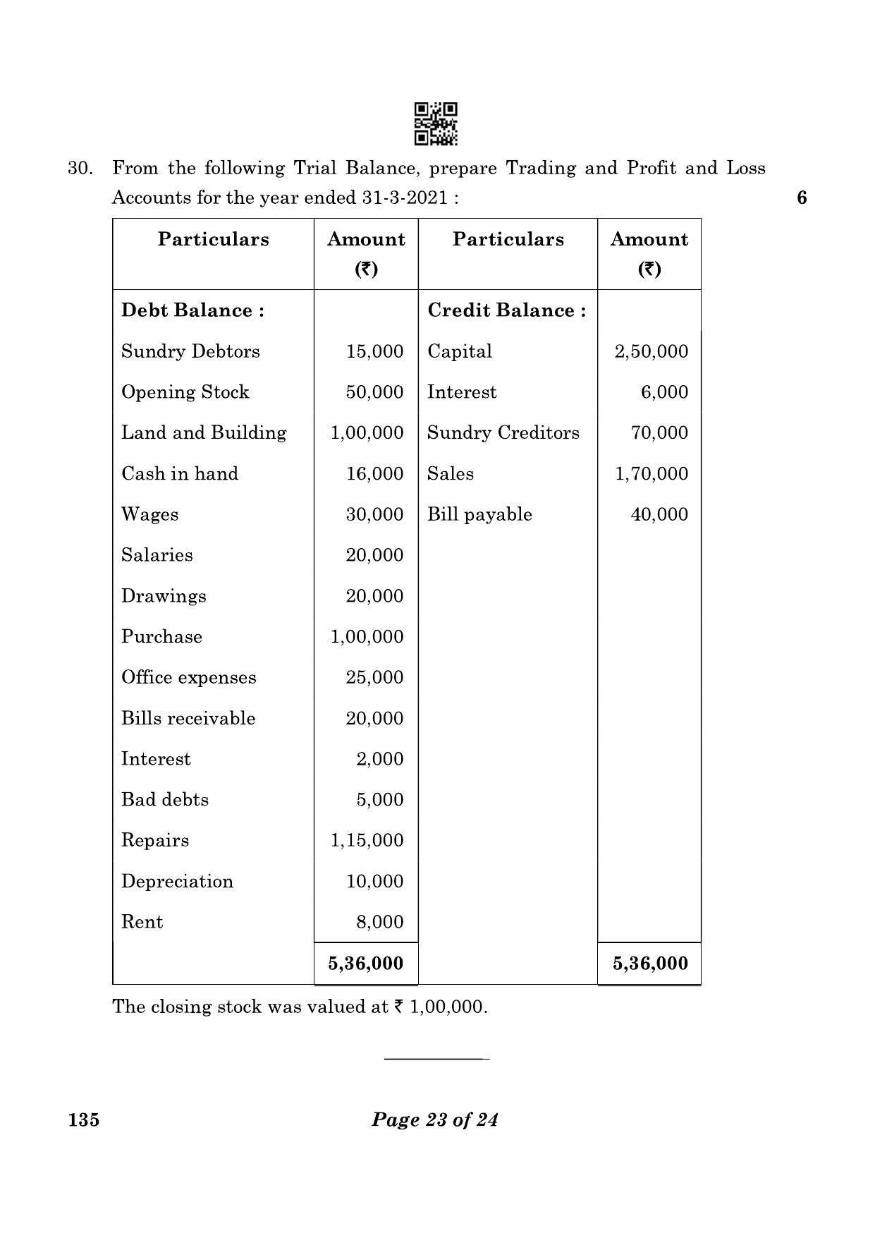 CBSE Class 10 135 Elements Of Book-keeping And Accountancy 2023 Question Paper - Page 23