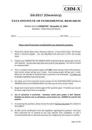 TIFR GS 2017 Chemistry X Question Paper