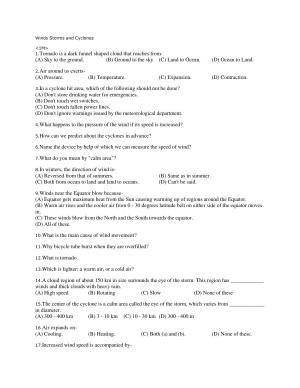 CBSE Worksheets for Class 7 Science Winds Storms and Cyclones Assignment