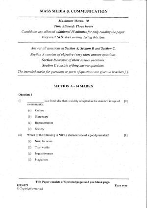 ISC Class 12  Mass Media & Communication 2023 Question Paper