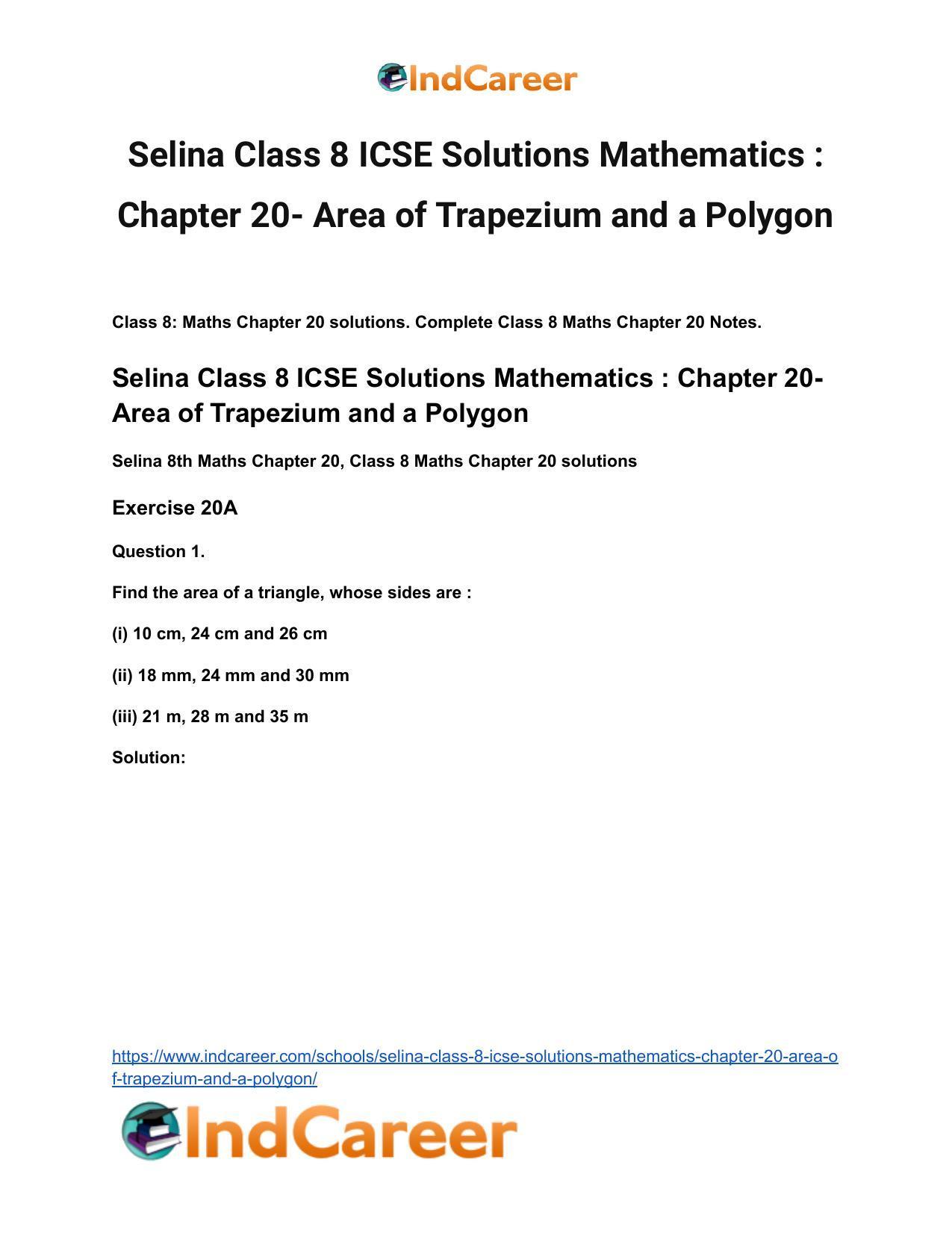 Selina Class 8 ICSE Solutions Mathematics : Chapter 20- Area of Trapezium and a Polygon - Page 2