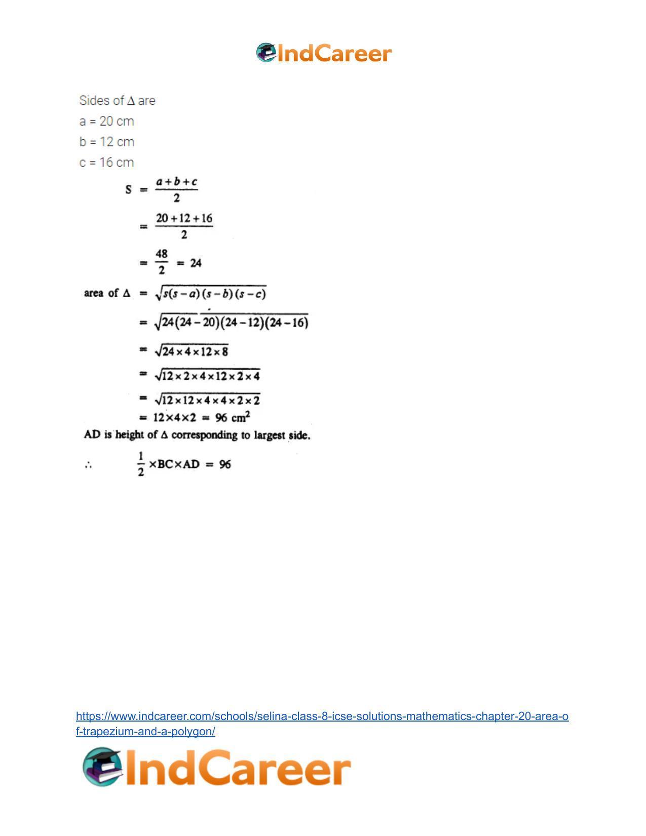 Selina Class 8 ICSE Solutions Mathematics : Chapter 20- Area of Trapezium and a Polygon - Page 7