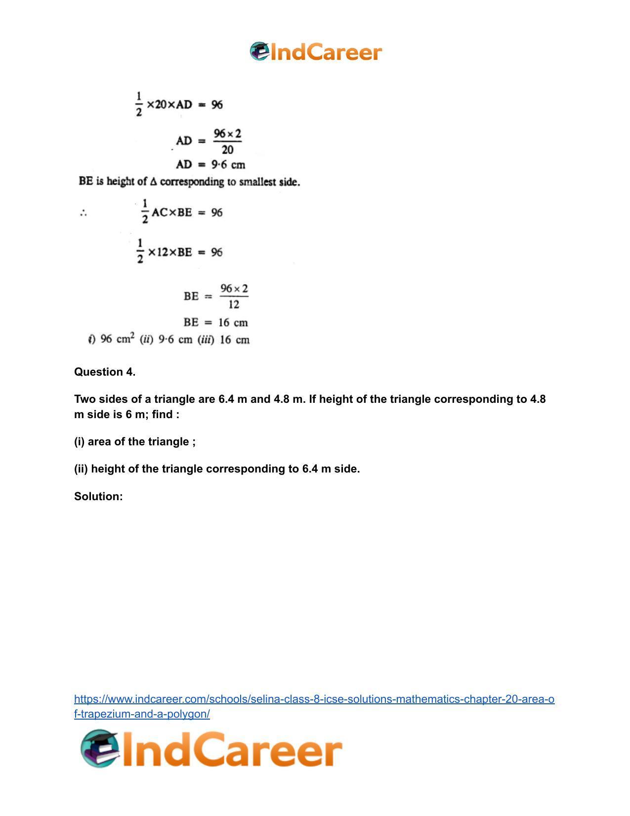 Selina Class 8 ICSE Solutions Mathematics : Chapter 20- Area of Trapezium and a Polygon - Page 8