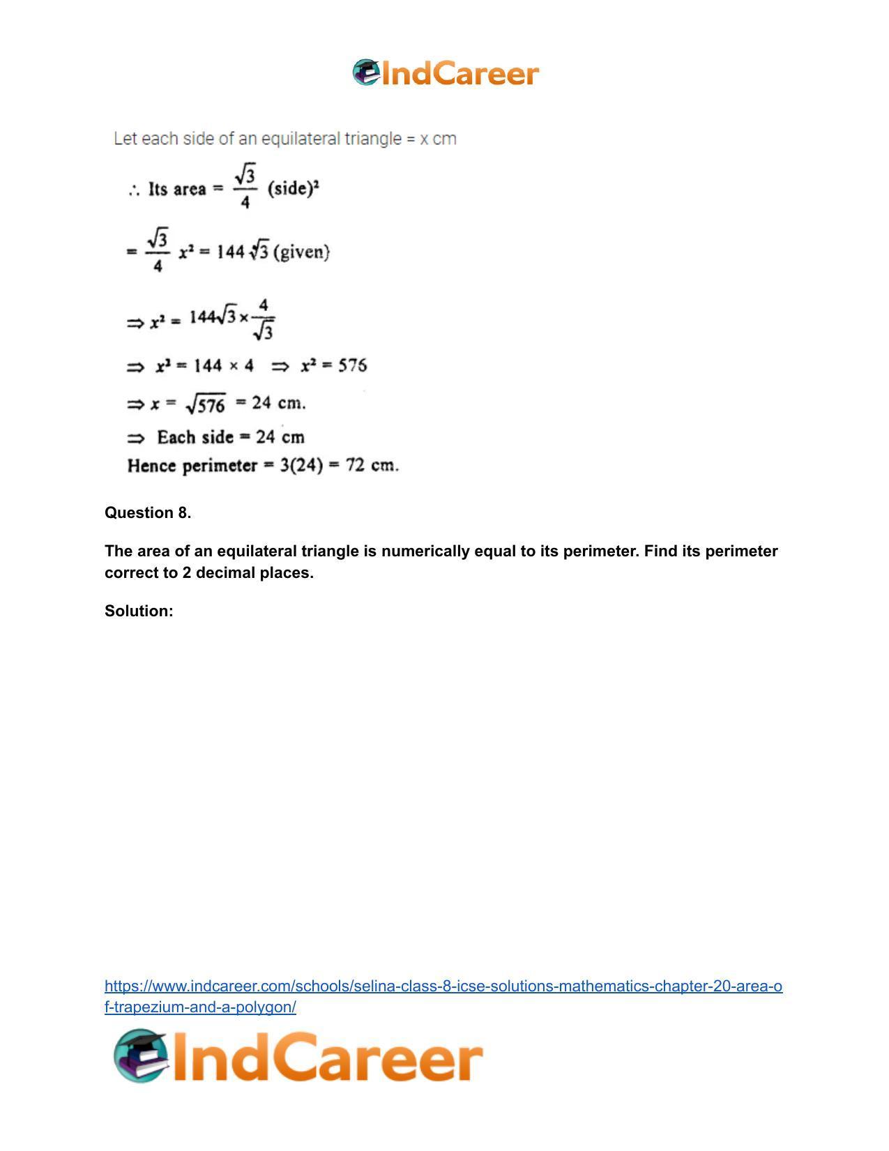 Selina Class 8 ICSE Solutions Mathematics : Chapter 20- Area of Trapezium and a Polygon - Page 12