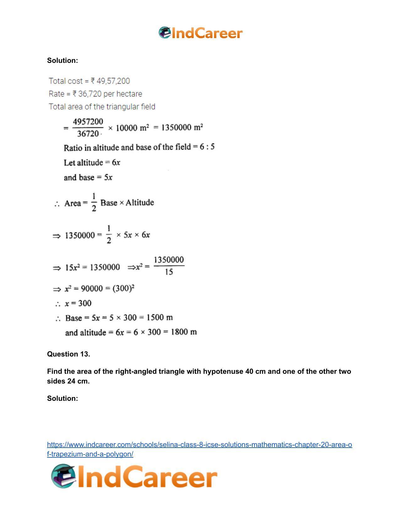 Selina Class 8 ICSE Solutions Mathematics : Chapter 20- Area of Trapezium and a Polygon - Page 18