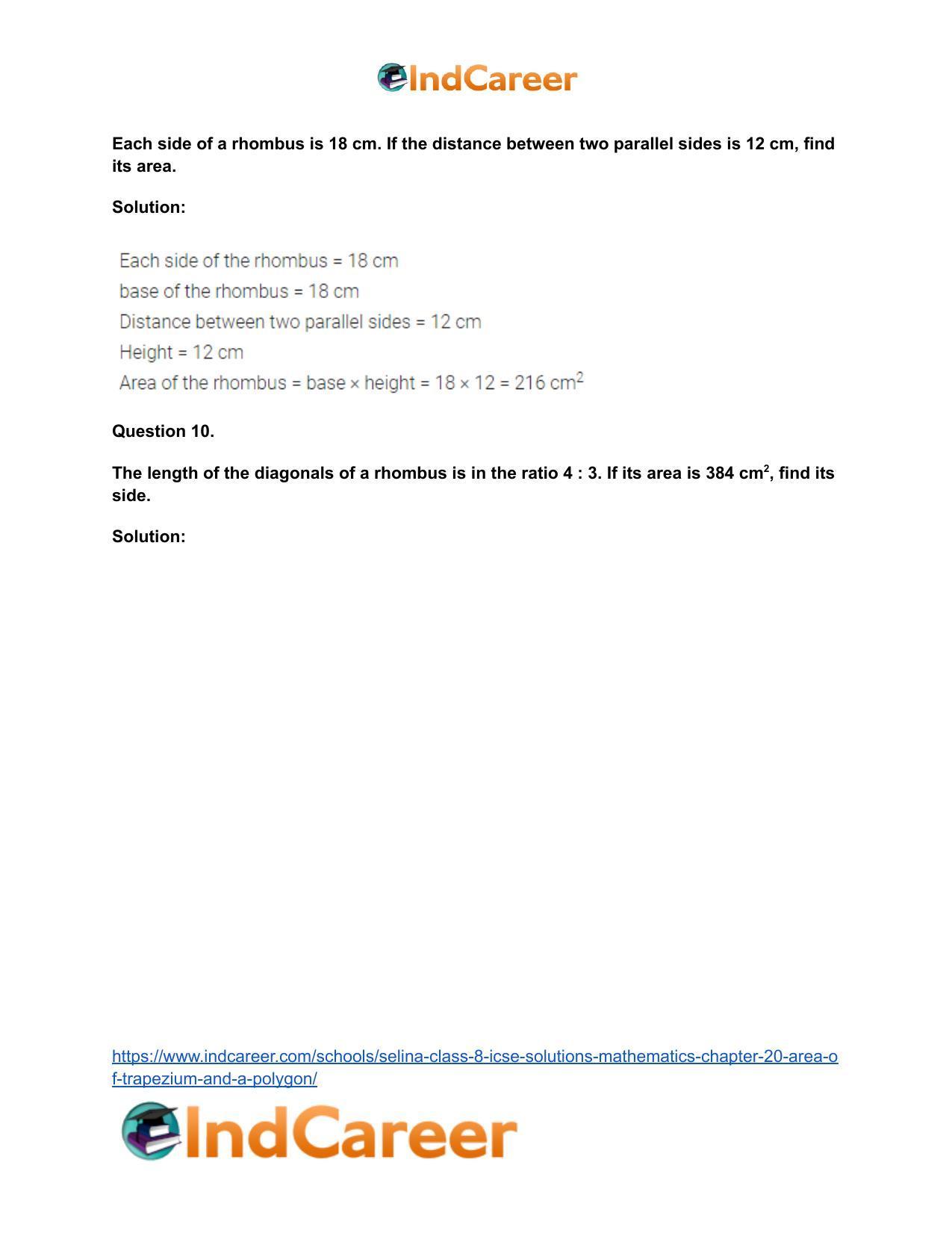 Selina Class 8 ICSE Solutions Mathematics : Chapter 20- Area of Trapezium and a Polygon - Page 46