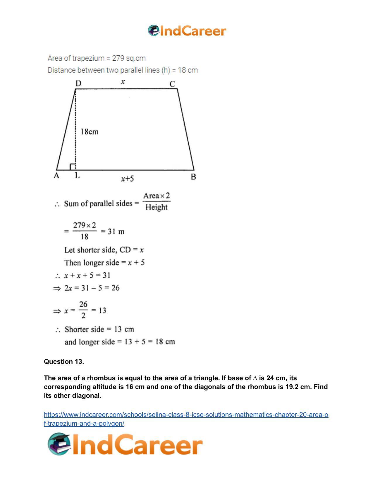 Selina Class 8 ICSE Solutions Mathematics : Chapter 20- Area of Trapezium and a Polygon - Page 50