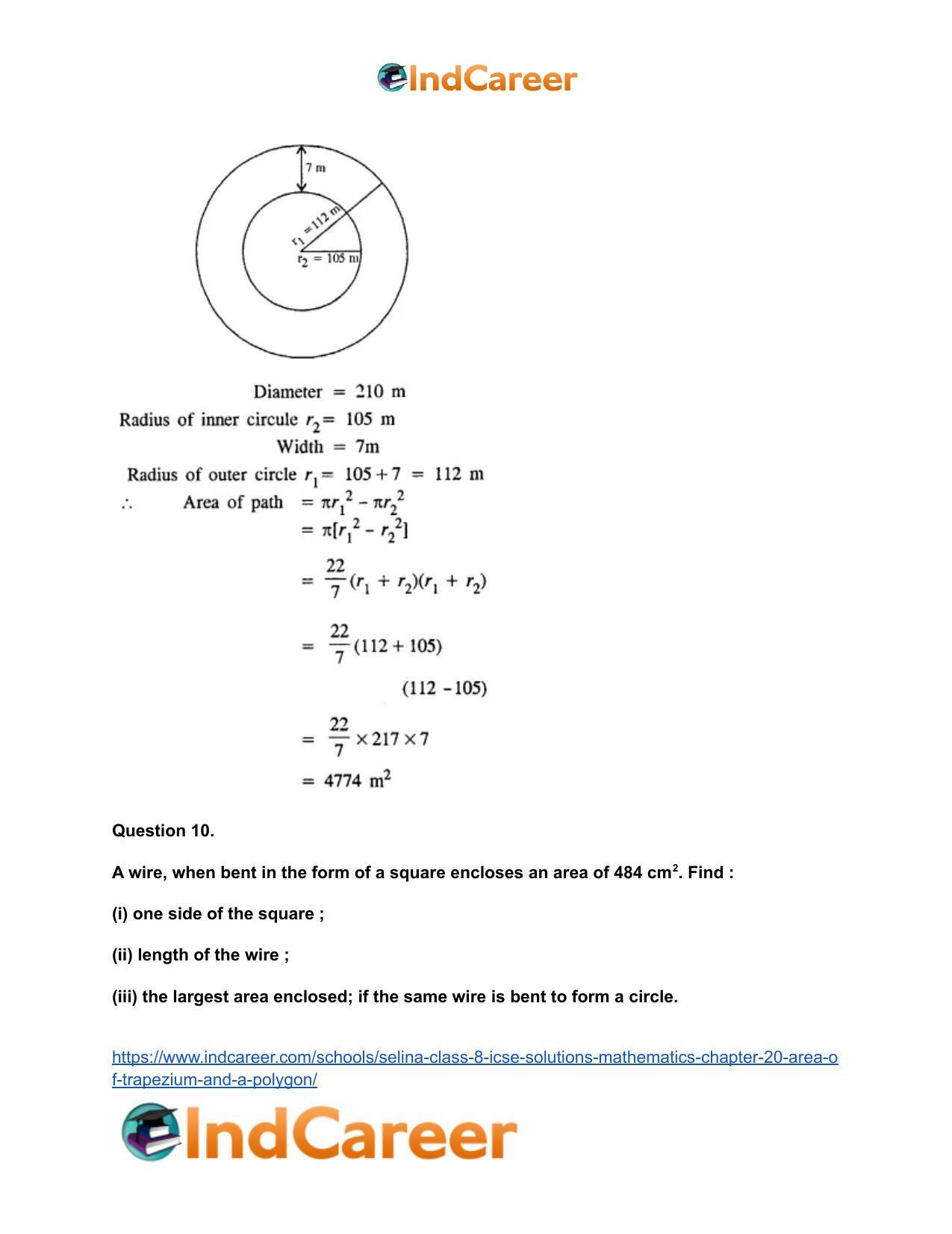 Selina Class 8 ICSE Solutions Mathematics : Chapter 20- Area of Trapezium and a Polygon - Page 62