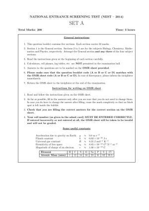 NEST 2014 Question Paper