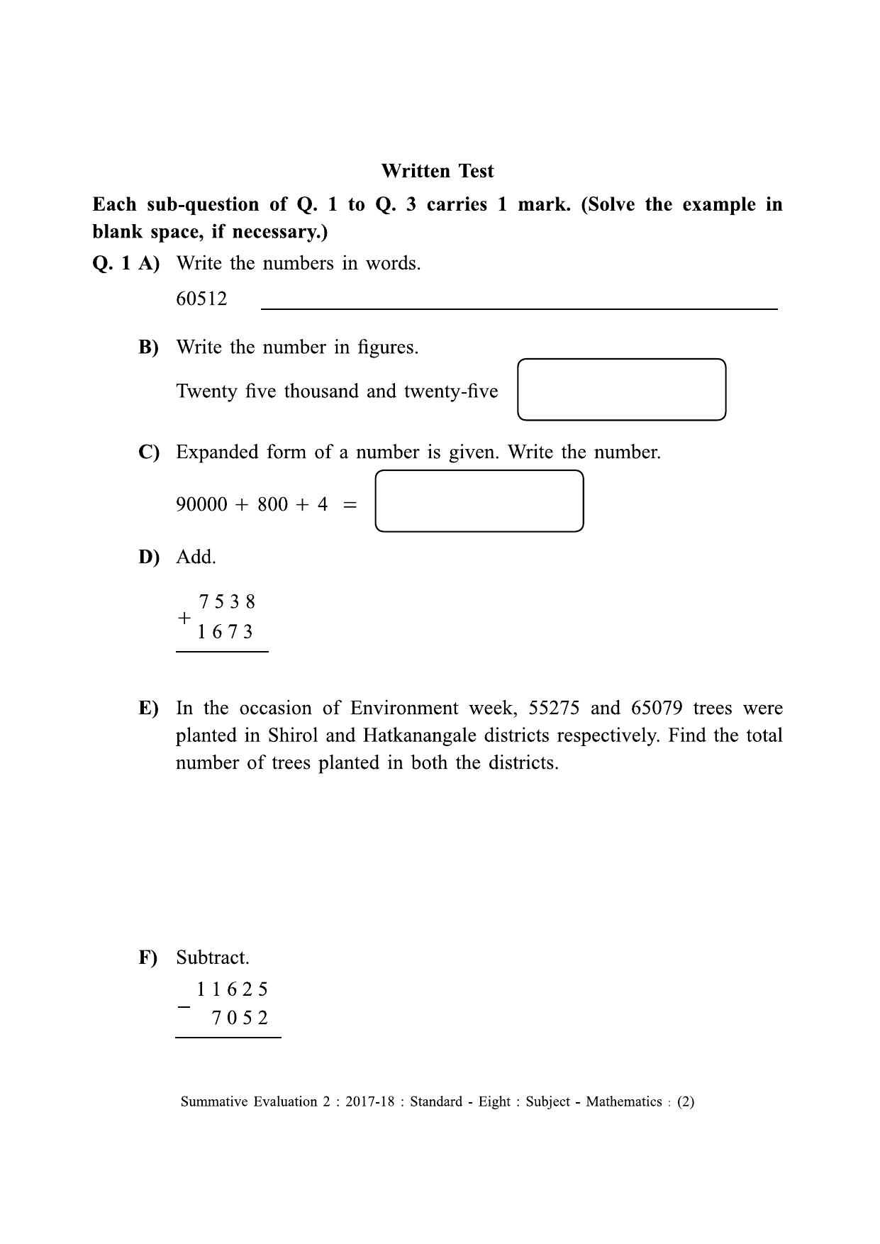 Maharashtra Board Class 8 Maths - English Medium (गणित - इंग्रजी माध्यम) Sample Question Paper - Page 2