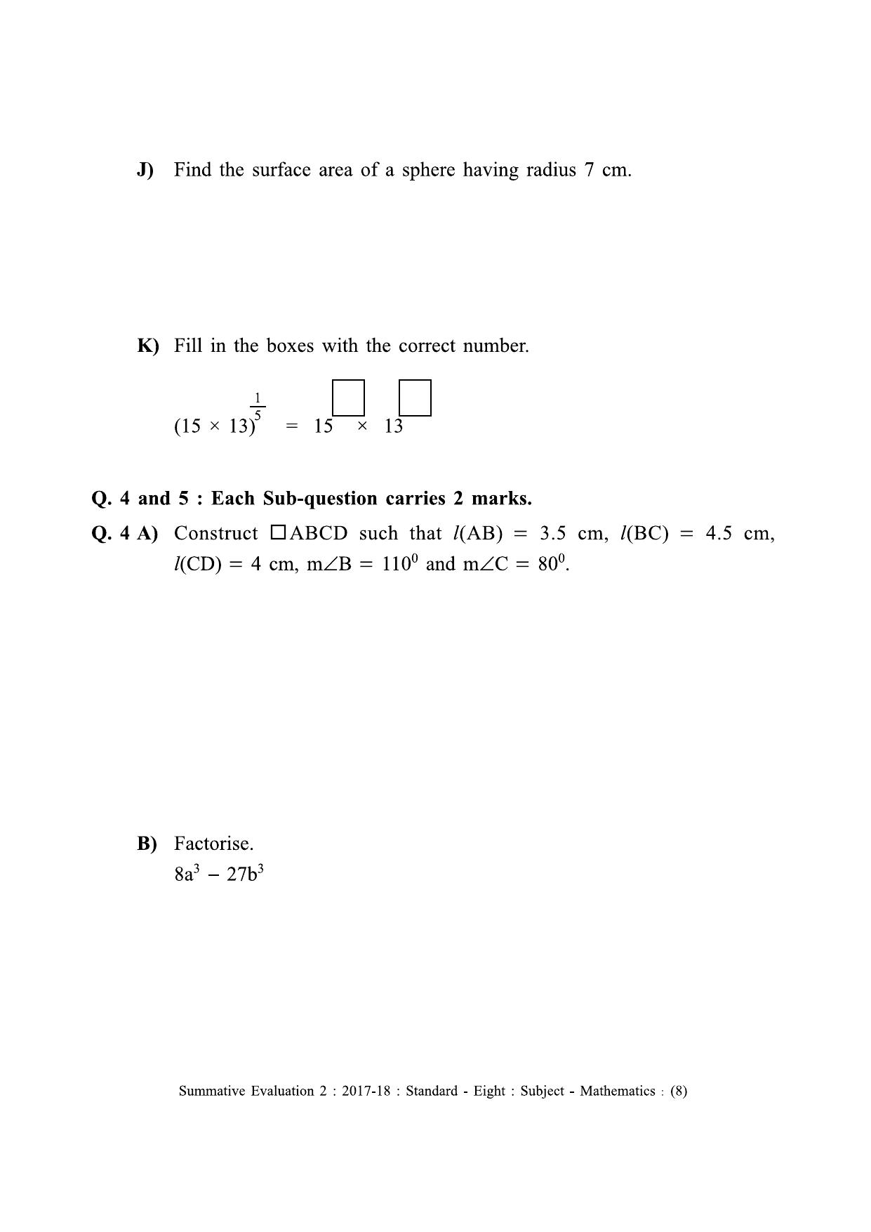 Maharashtra Board Class 8 Maths - English Medium (गणित - इंग्रजी माध्यम) Sample Question Paper - Page 8