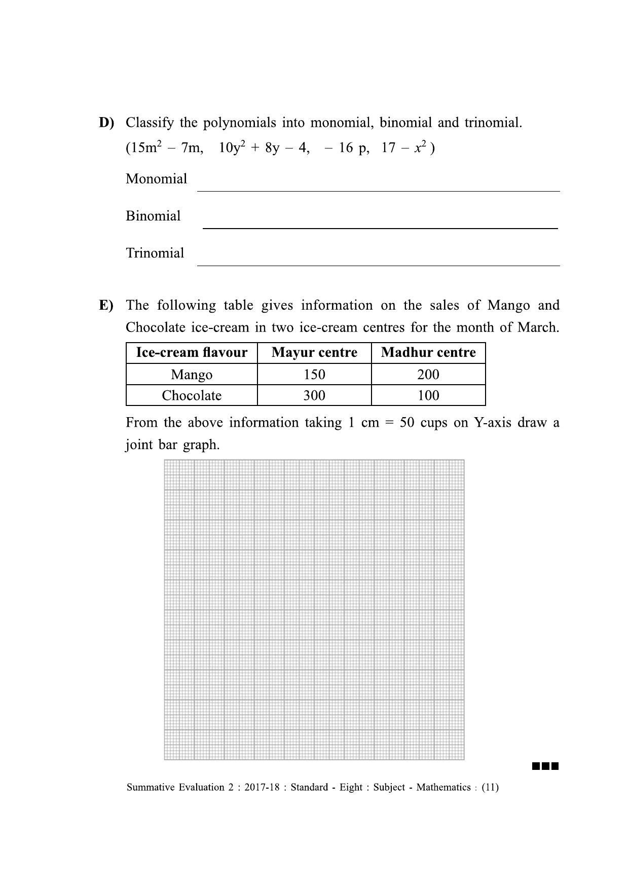 Maharashtra Board Class 8 Maths - English Medium (गणित - इंग्रजी माध्यम) Sample Question Paper - Page 11