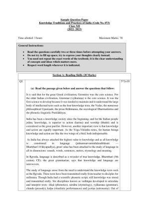 CBSE Class 12 KTPI Sample Paper 2023