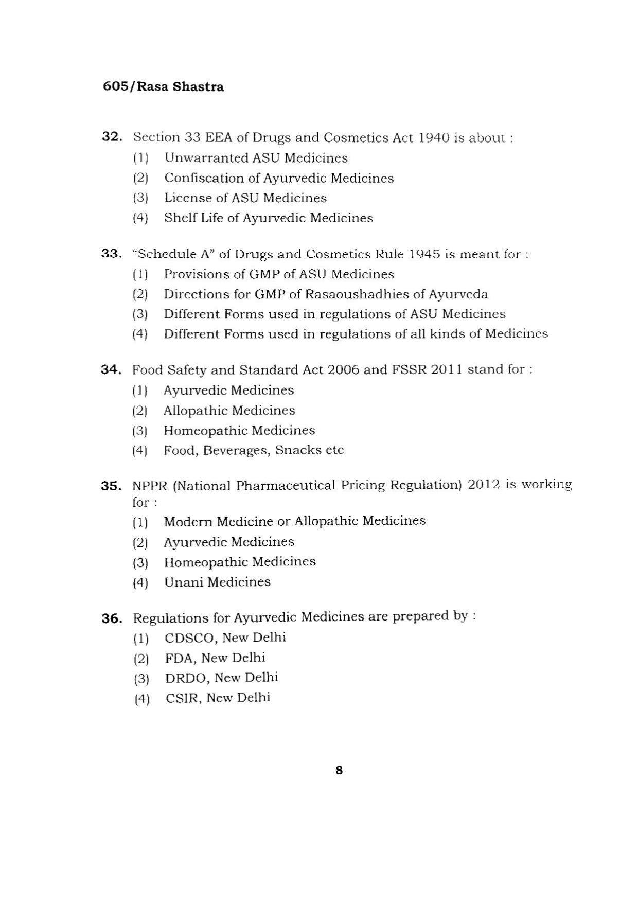 BHU RET RASA SHASTRA 2015 Question Paper - Page 8