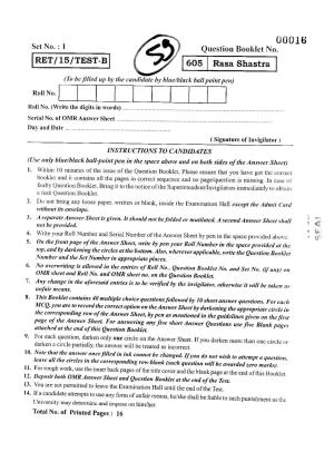 BHU RET RASA SHASTRA 2015 Question Paper