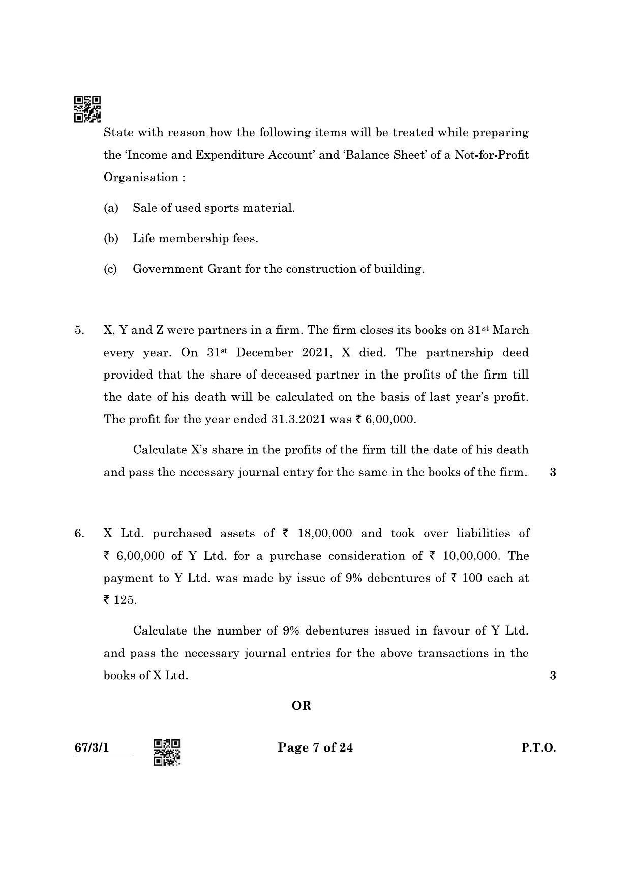 CBSE Class 12 67-3-1 Accountancy 2022 Question Paper - Page 7