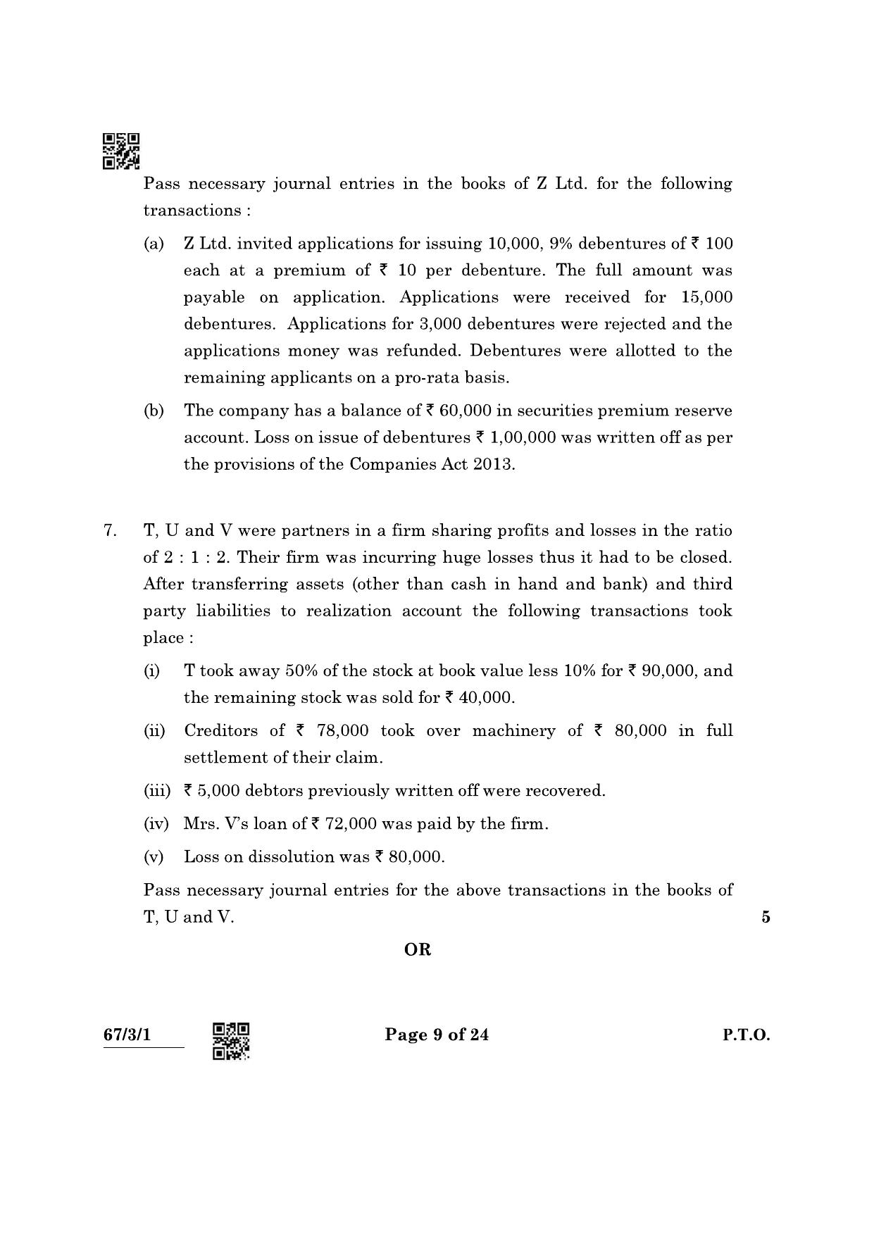 CBSE Class 12 67-3-1 Accountancy 2022 Question Paper - Page 9