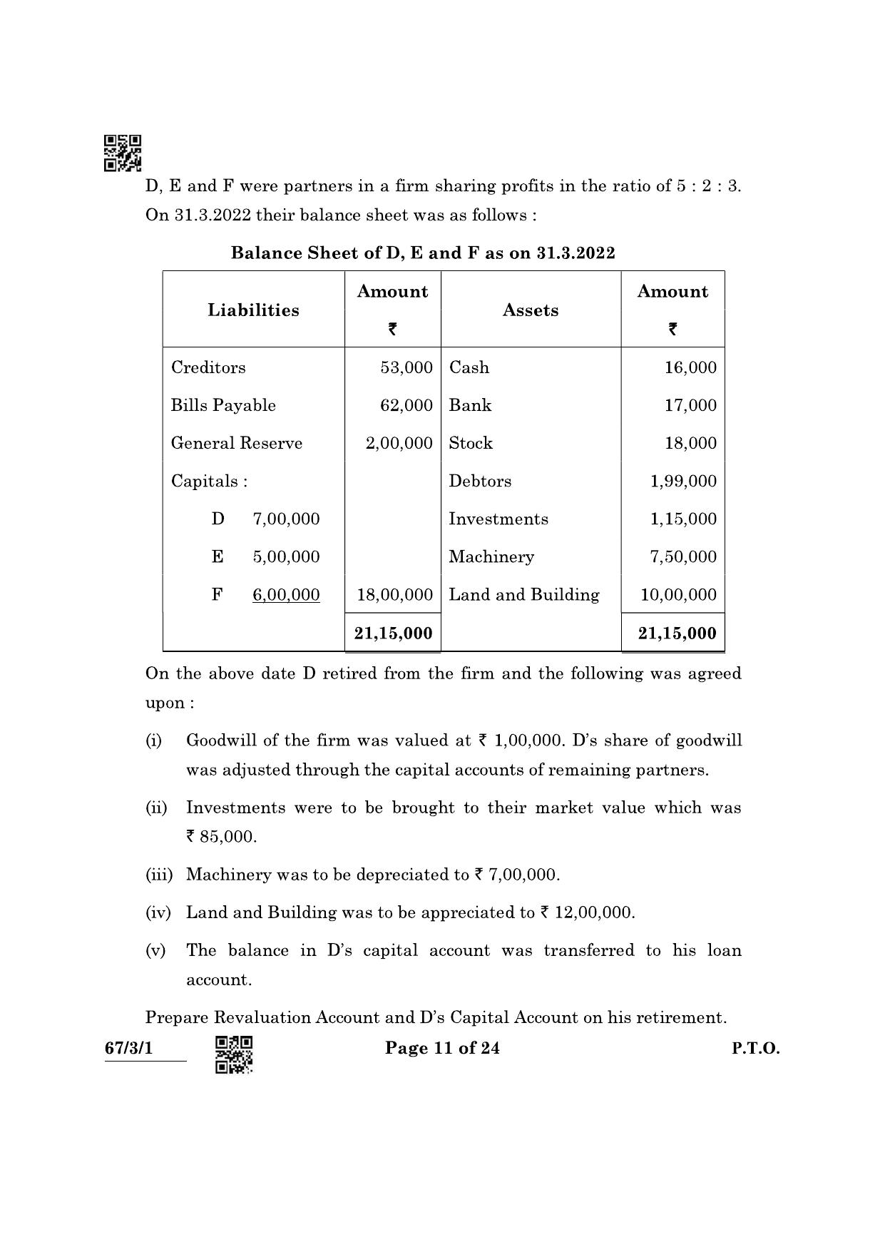 CBSE Class 12 67-3-1 Accountancy 2022 Question Paper - Page 11