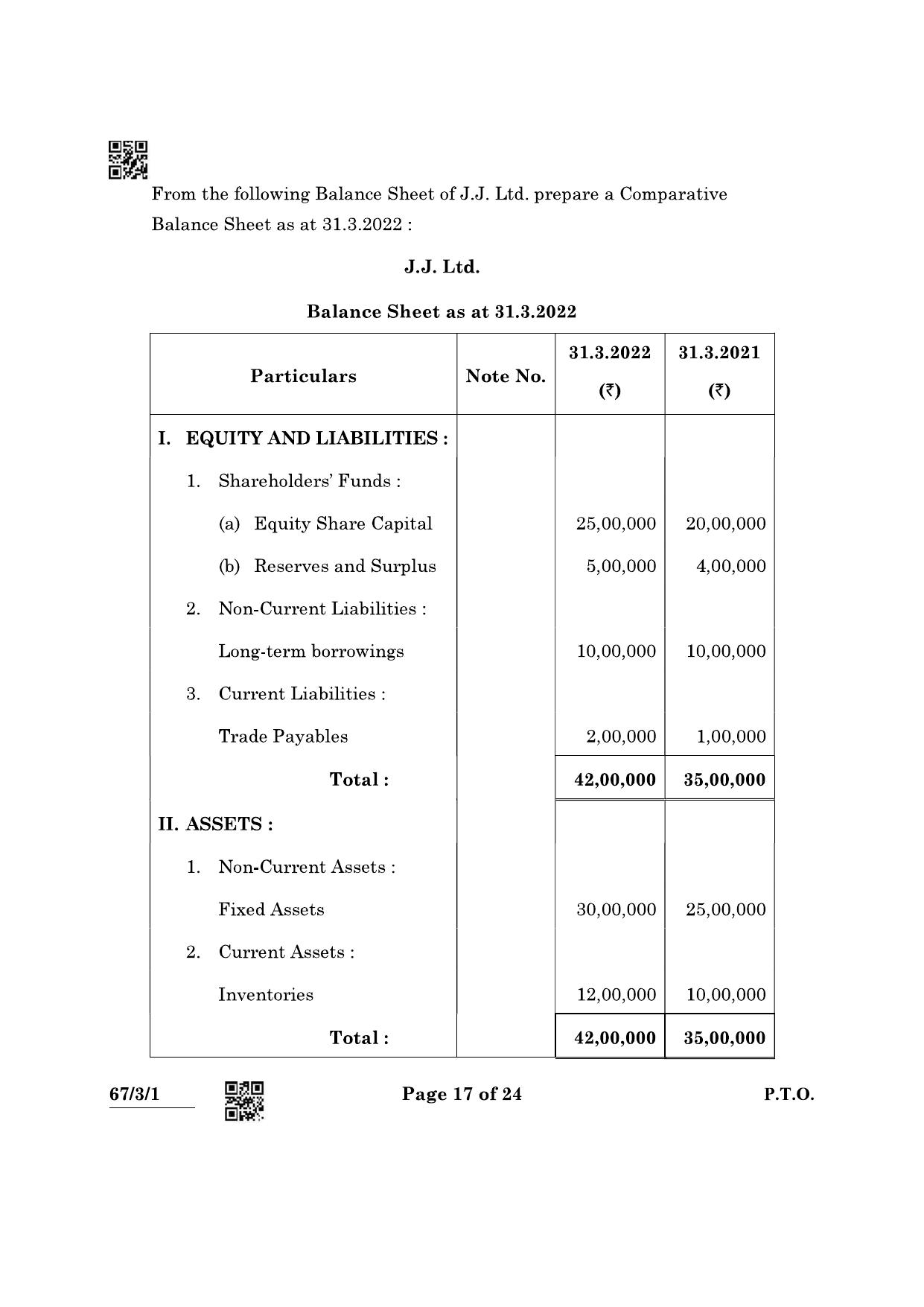 CBSE Class 12 67-3-1 Accountancy 2022 Question Paper - Page 17