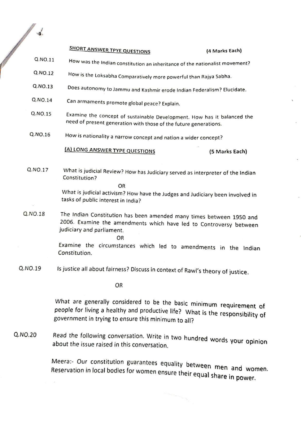 JKBOSE Class 11 Political Science Model Question Paper 2023 - Page 2