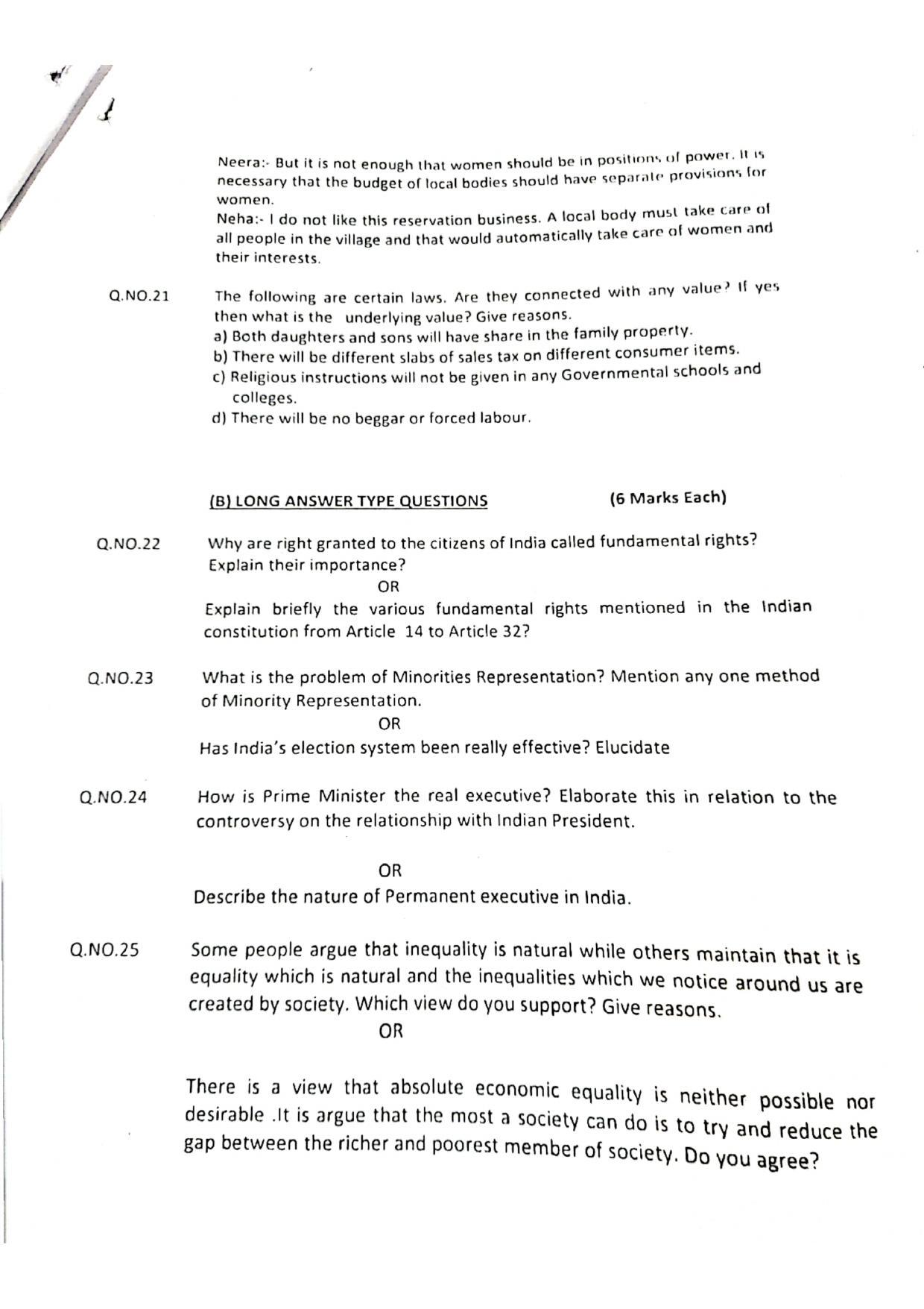 JKBOSE Class 11 Political Science Model Question Paper 2023 - Page 3