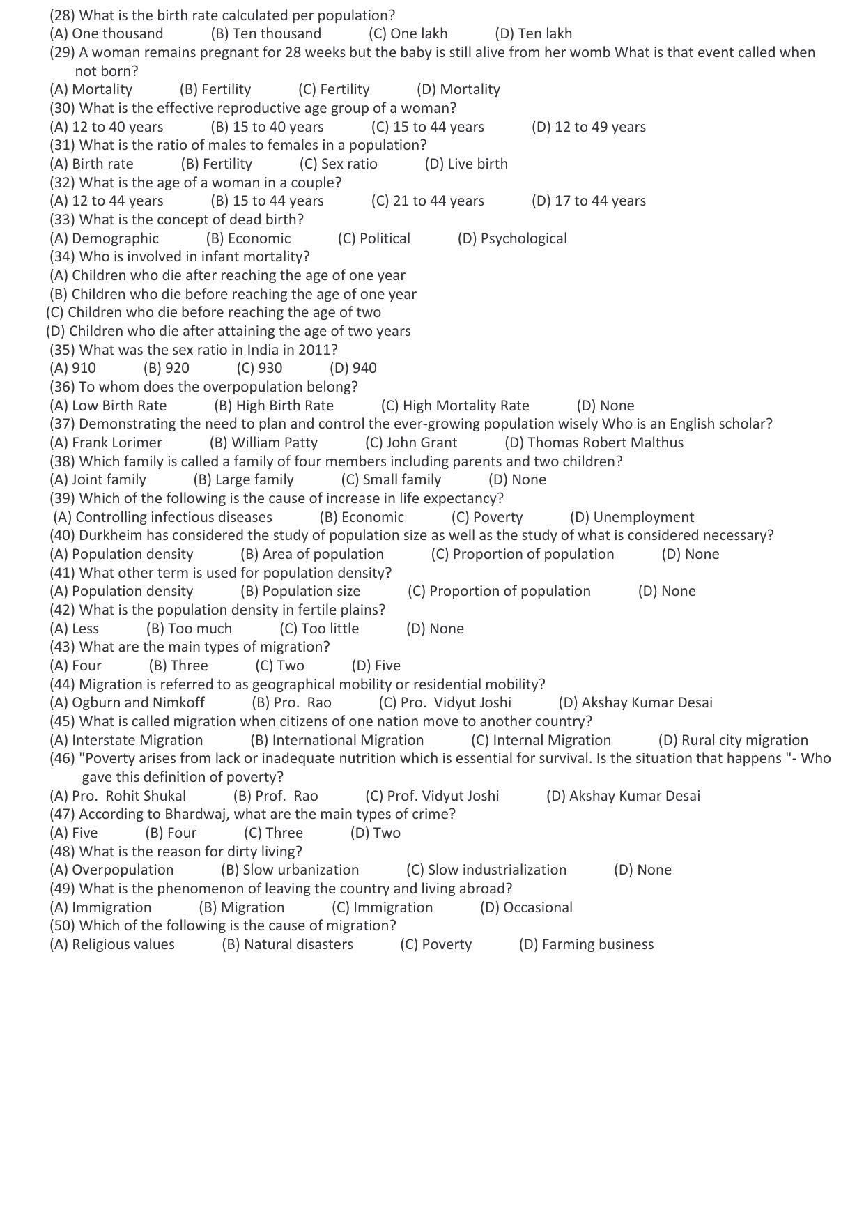 Hemchand North Gujarat University Sample Paper Mar-Jun 2021: M.A. Sem – 3 Sociology-CC-302 Social Demography (Theory) Paper Code – 4072 (New Course) - Page 2