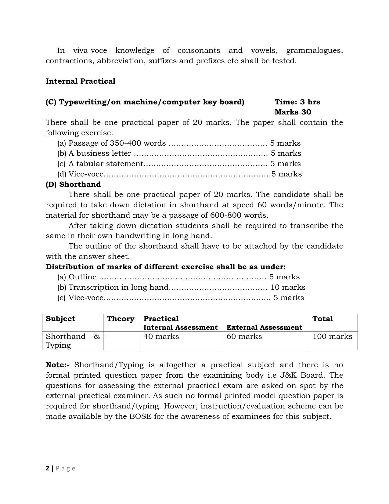 JKBOSE Class 12 Type Writing And Shorthand Model Question Paper - Page 2