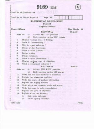 AP Inter 2nd Year Vocational Question Paper March - 2020 - Elements of Salesmanship - II (old)