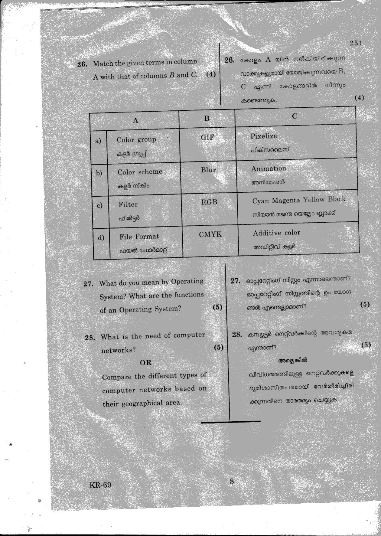 Kerala Plus One 2015 Computer Application (Humanities) Improvement Question Paper - Page 8