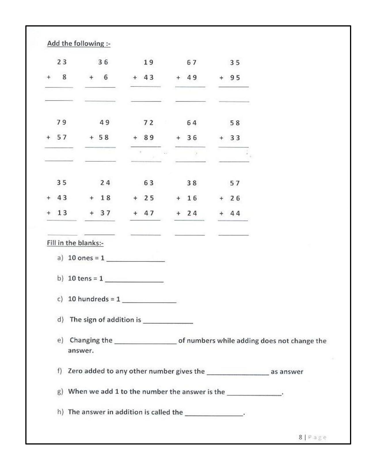 Revison Worksheets for Class 2 Maths Assignment 126 - Page 8