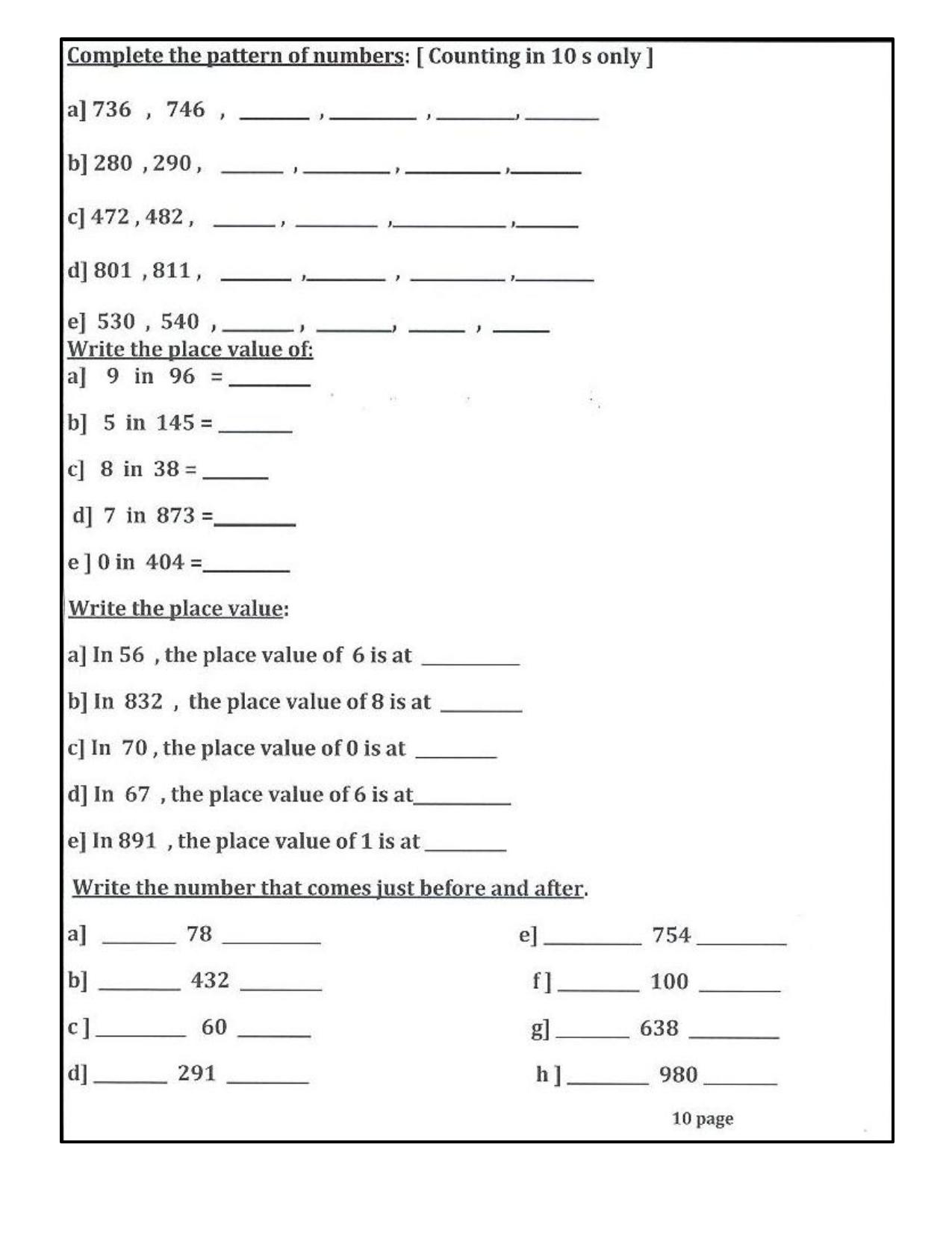 Revison Worksheets for Class 2 Maths Assignment 126 - Page 10