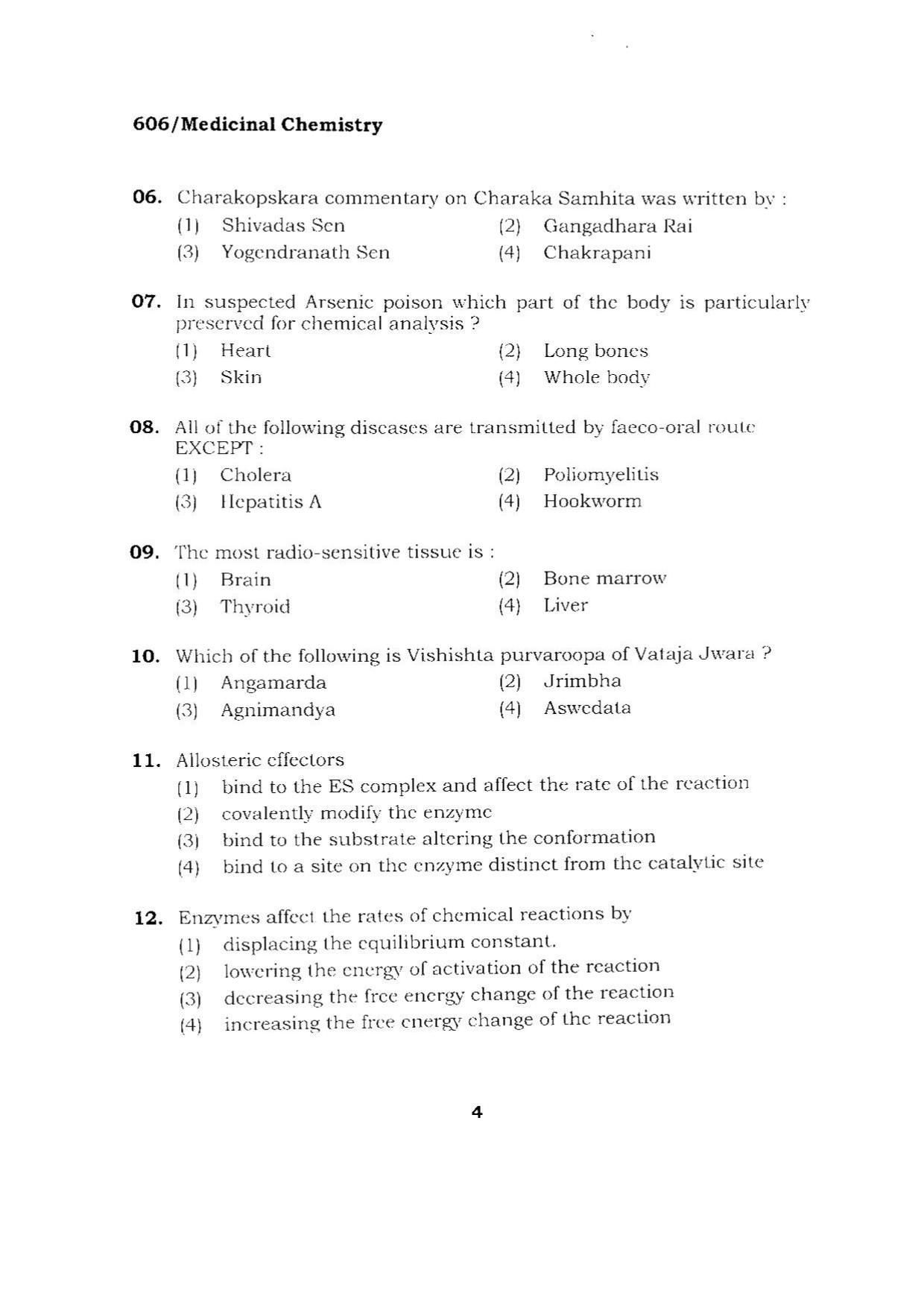 BHU RET MEDICINAL CHEMISTRY 2015 Question Paper - Page 4