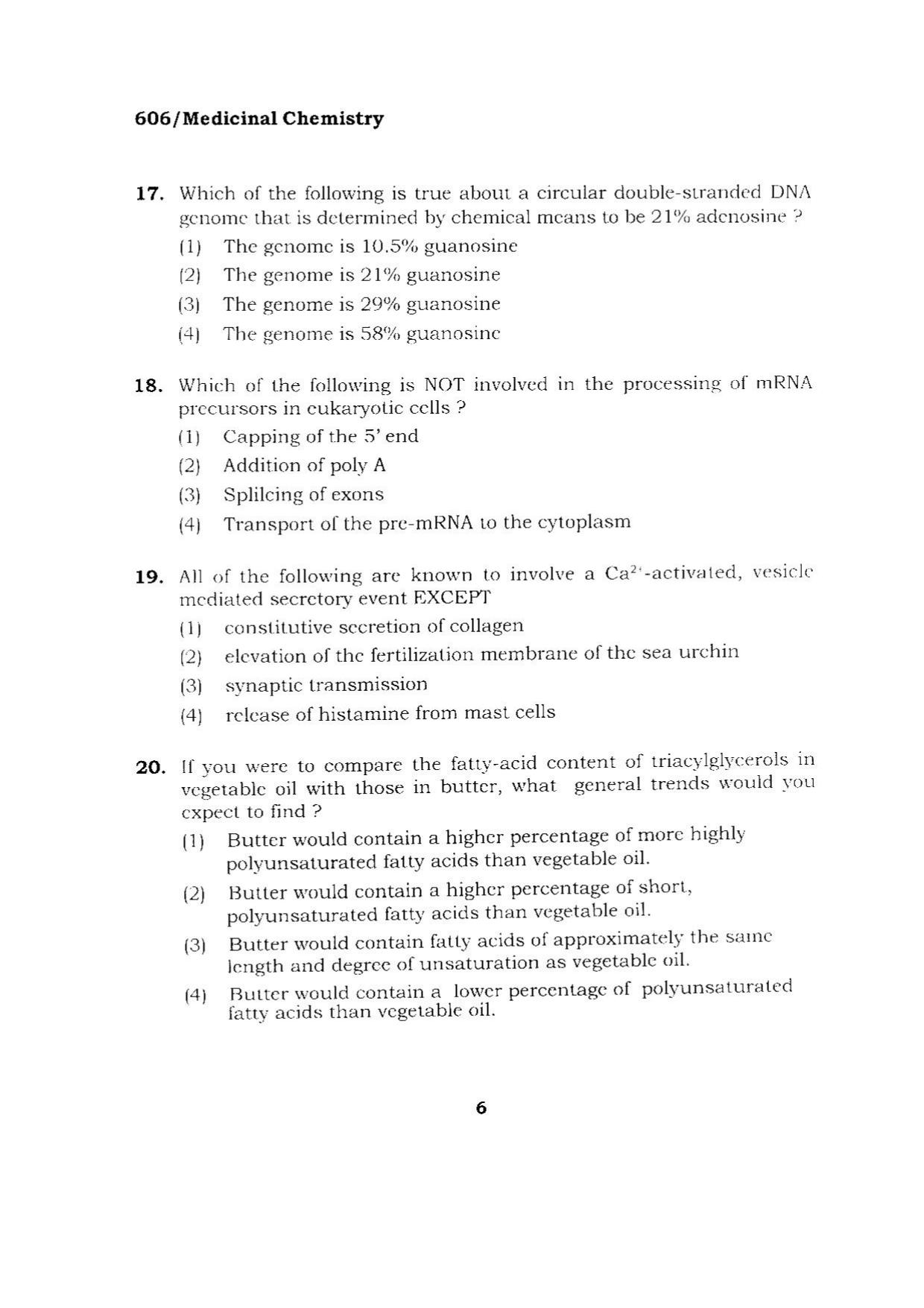 BHU RET MEDICINAL CHEMISTRY 2015 Question Paper - Page 6