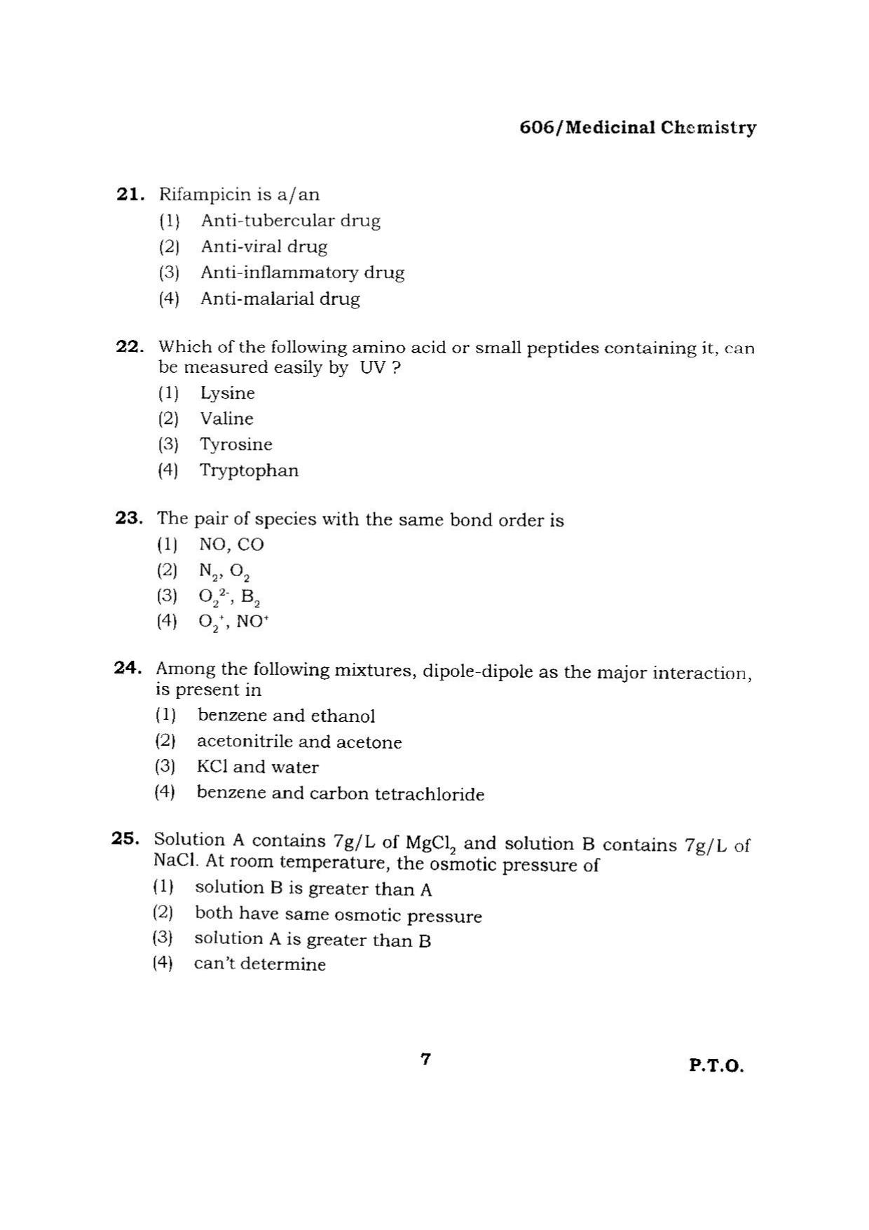 BHU RET MEDICINAL CHEMISTRY 2015 Question Paper - Page 7