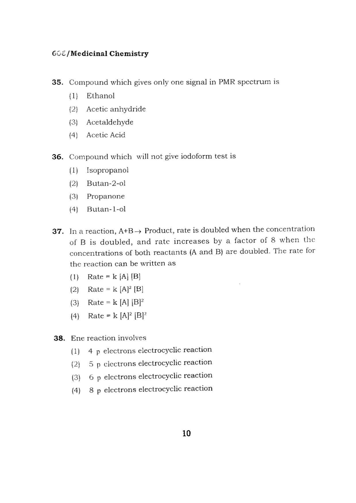 BHU RET MEDICINAL CHEMISTRY 2015 Question Paper - Page 10