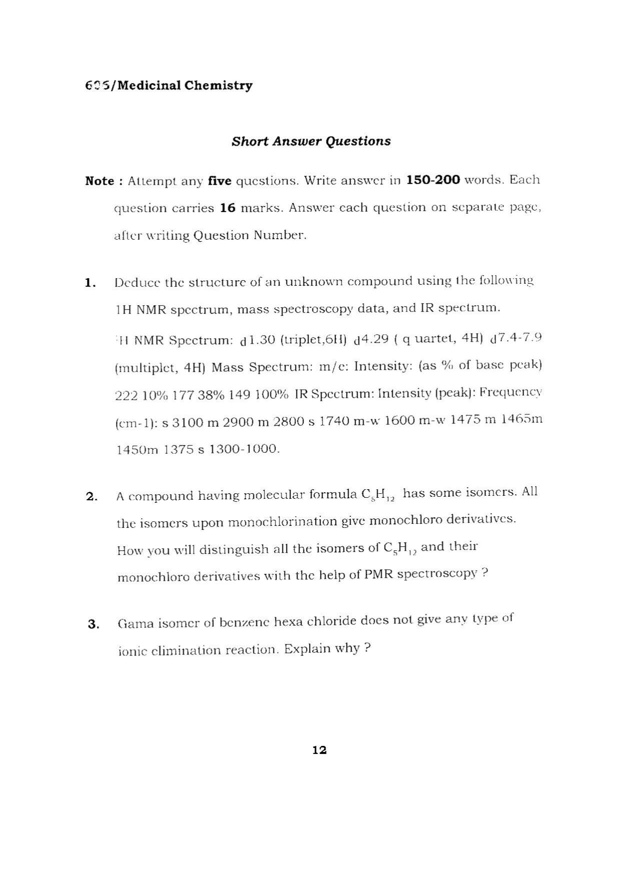 BHU RET MEDICINAL CHEMISTRY 2015 Question Paper - Page 12