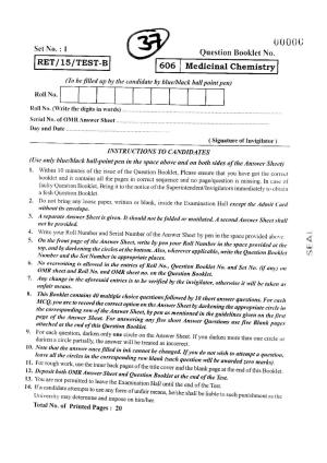 BHU RET MEDICINAL CHEMISTRY 2015 Question Paper