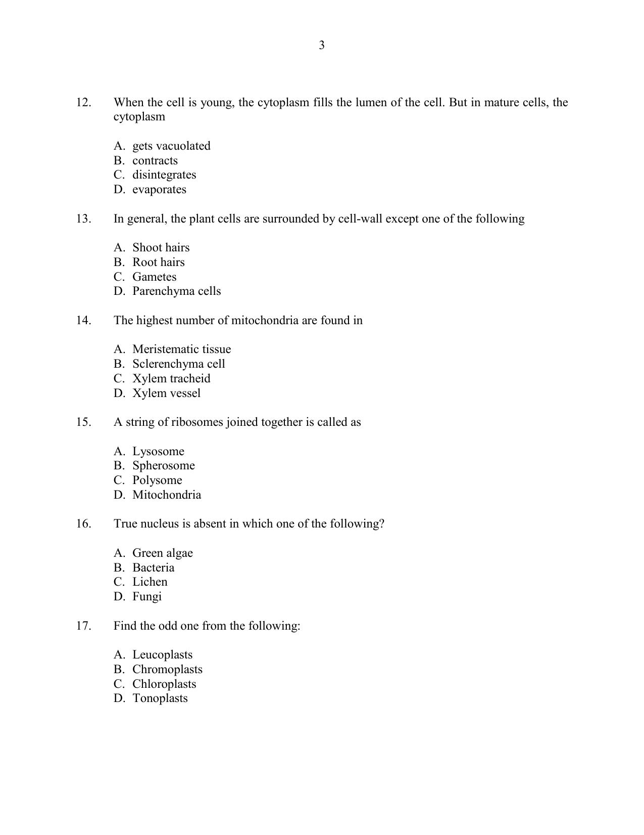 CUSAT CAT 2016 Life Science Question Paper - Page 3