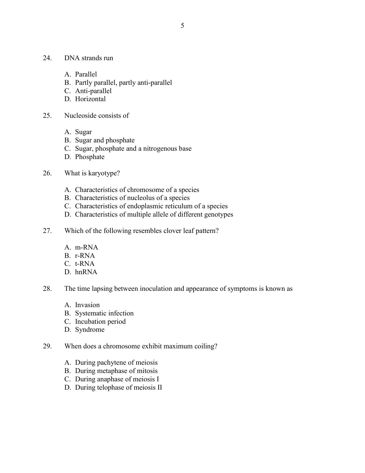 CUSAT CAT 2016 Life Science Question Paper - Page 5