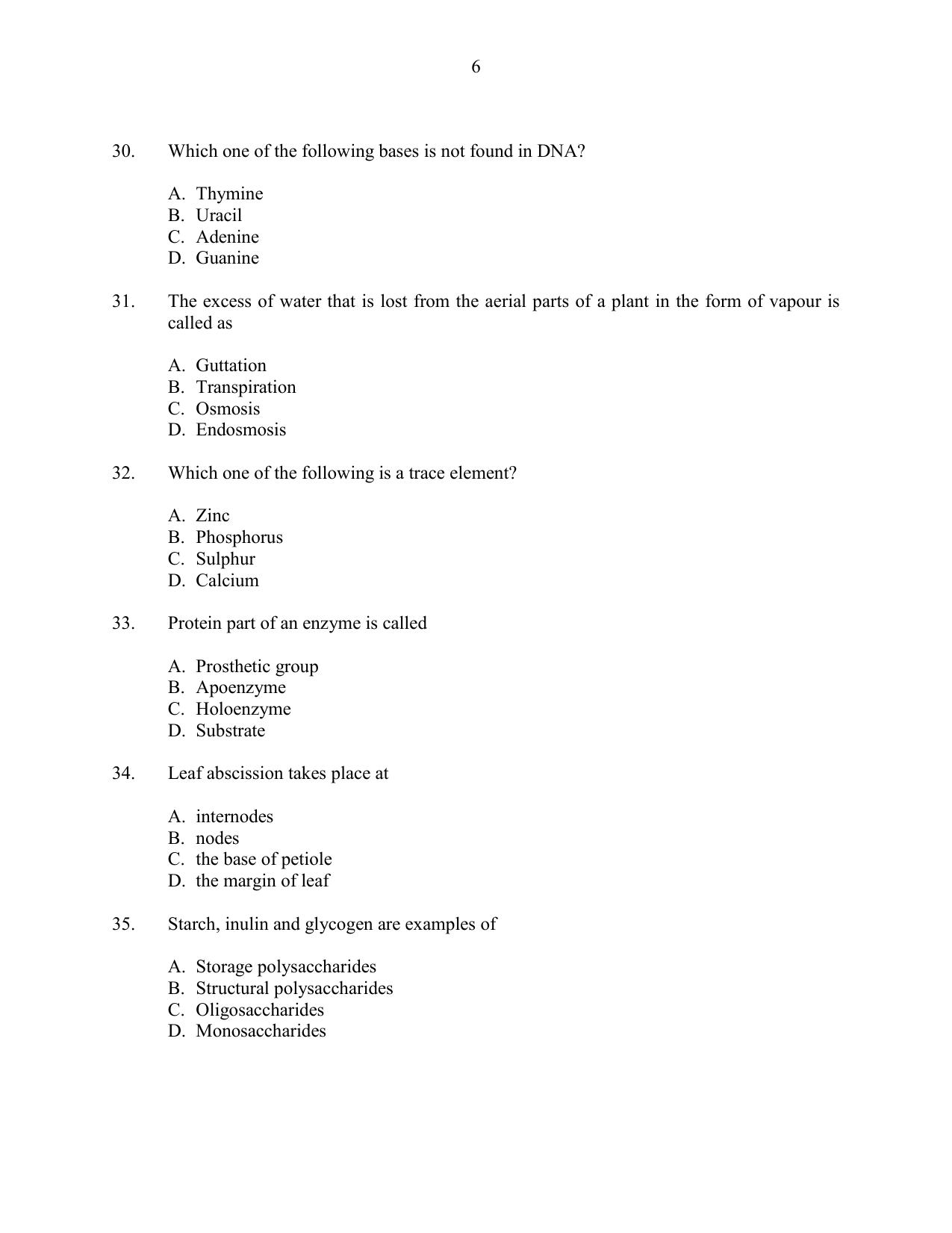 CUSAT CAT 2016 Life Science Question Paper - Page 6
