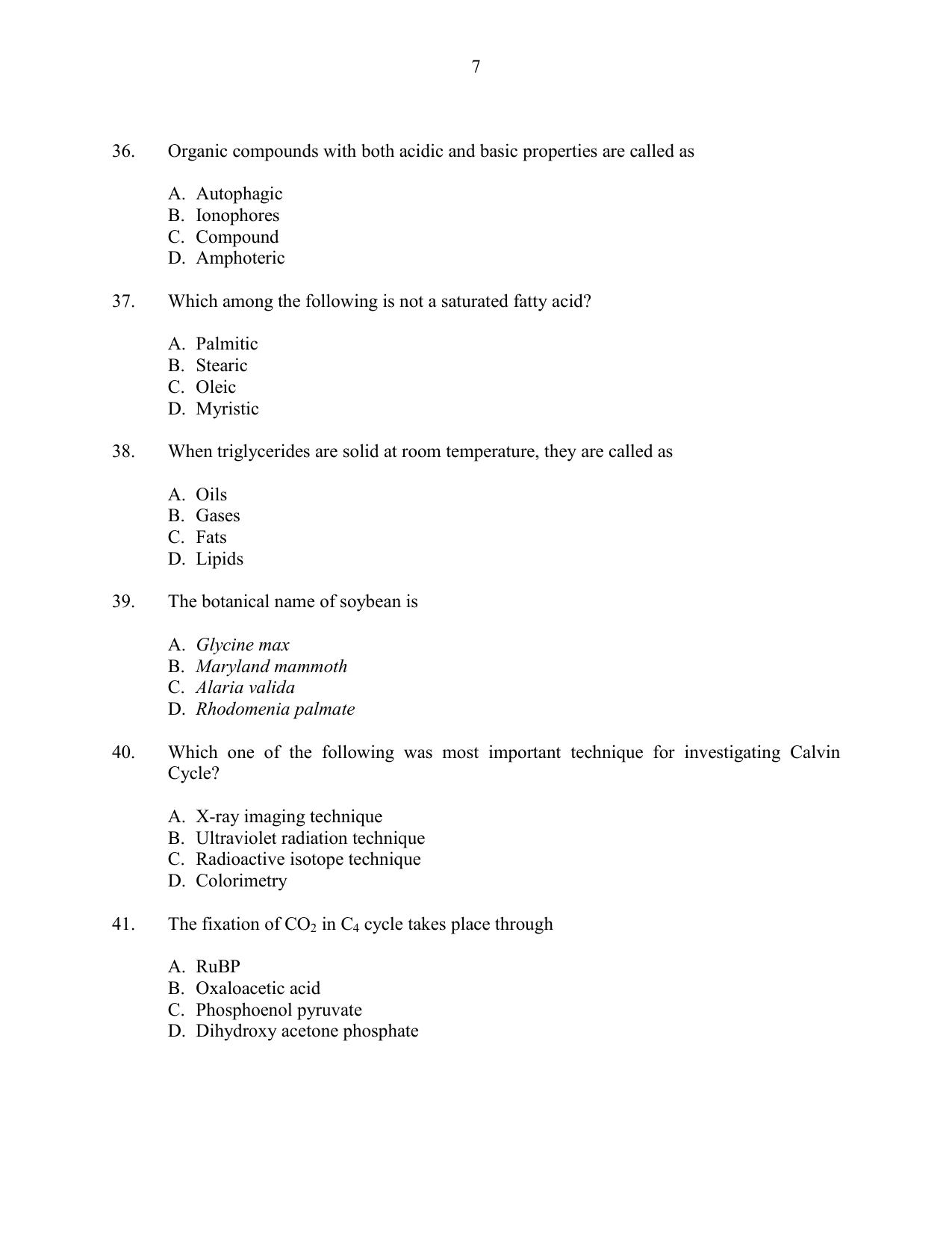 CUSAT CAT 2016 Life Science Question Paper - Page 7