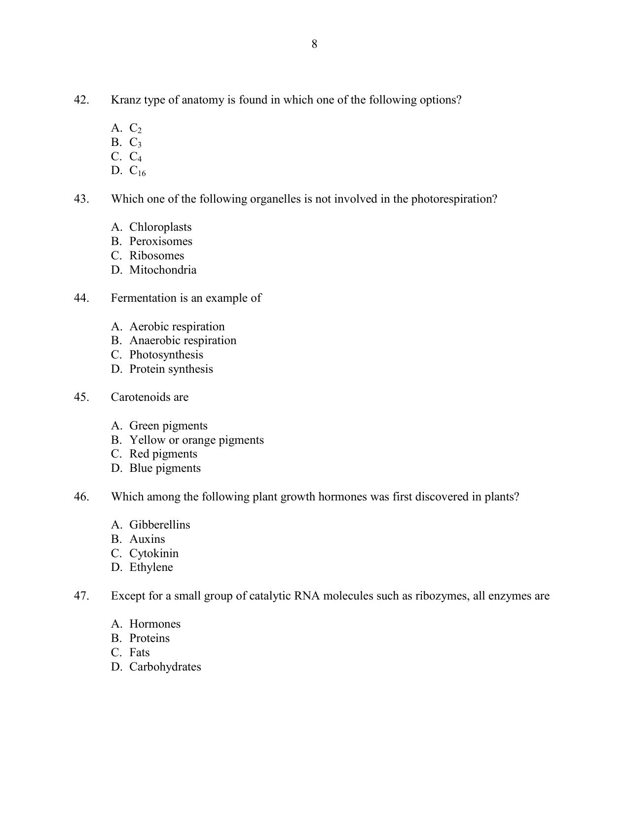 CUSAT CAT 2016 Life Science Question Paper - Page 8