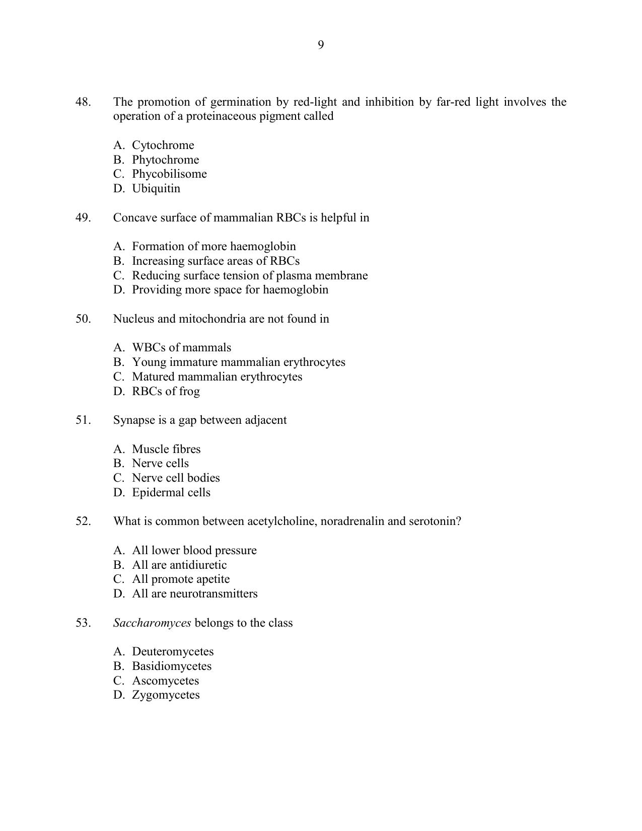 CUSAT CAT 2016 Life Science Question Paper - Page 9