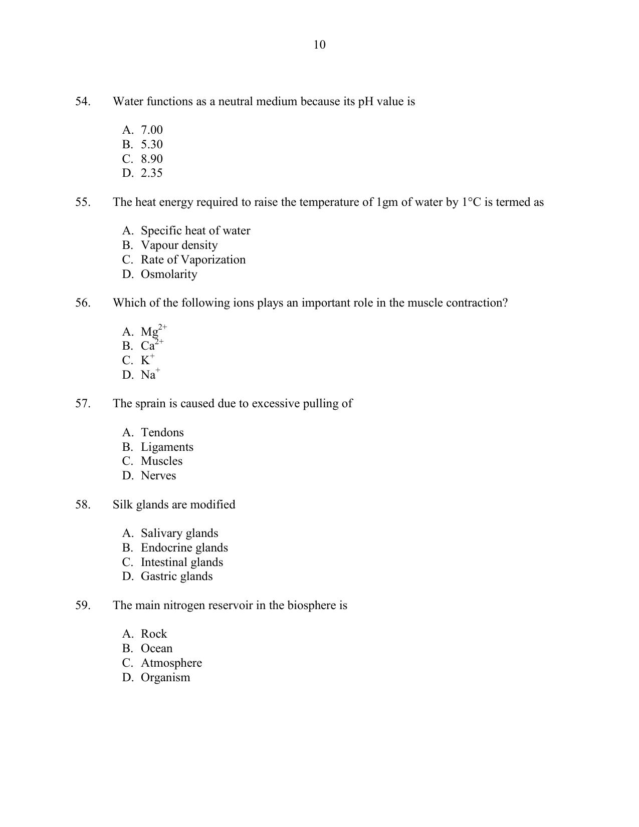 CUSAT CAT 2016 Life Science Question Paper - Page 10