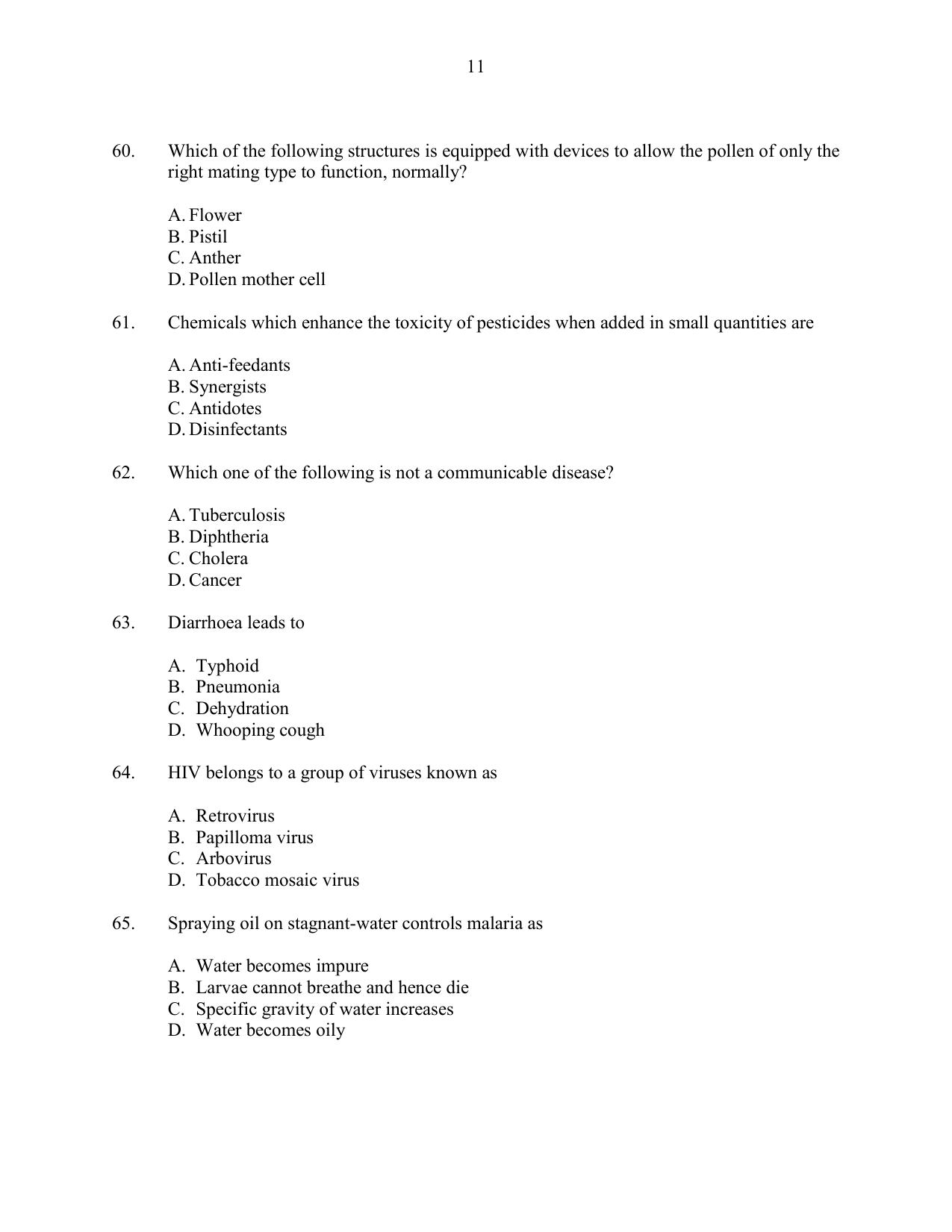 CUSAT CAT 2016 Life Science Question Paper - Page 11