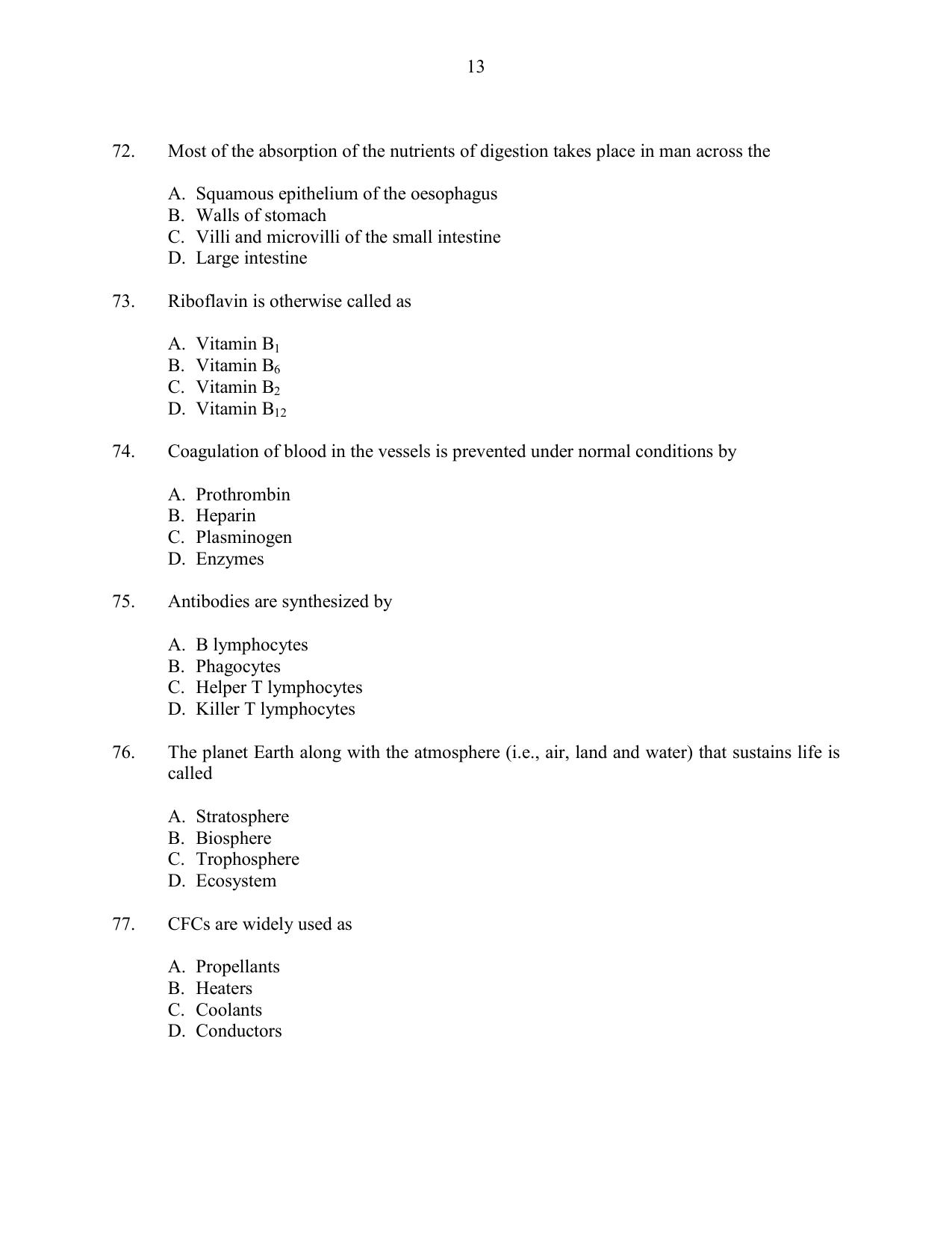 CUSAT CAT 2016 Life Science Question Paper - Page 13